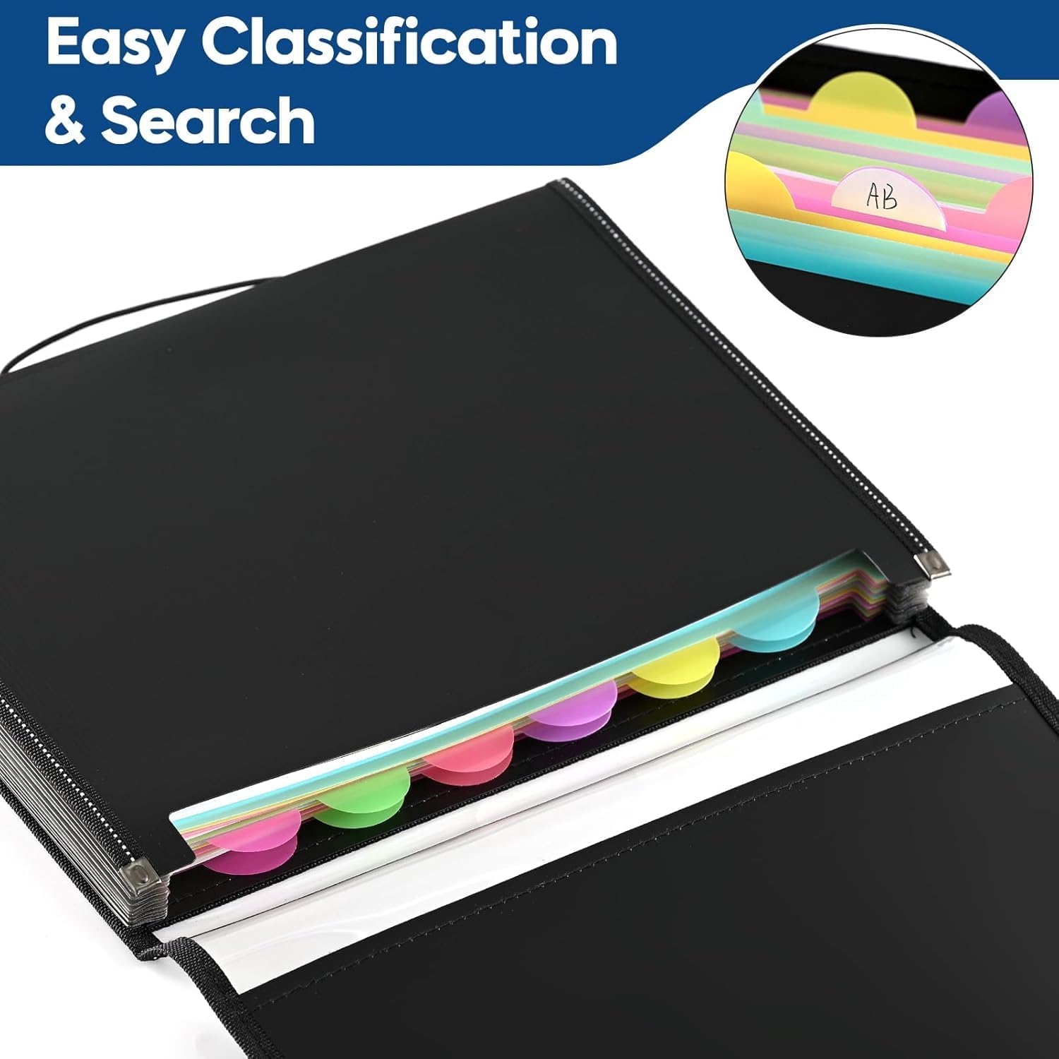 Thumbnail 3 de 13 Pockets File Organiser Accordion Expanding Folder with 12 Tabs for A4 Documents (Black)
