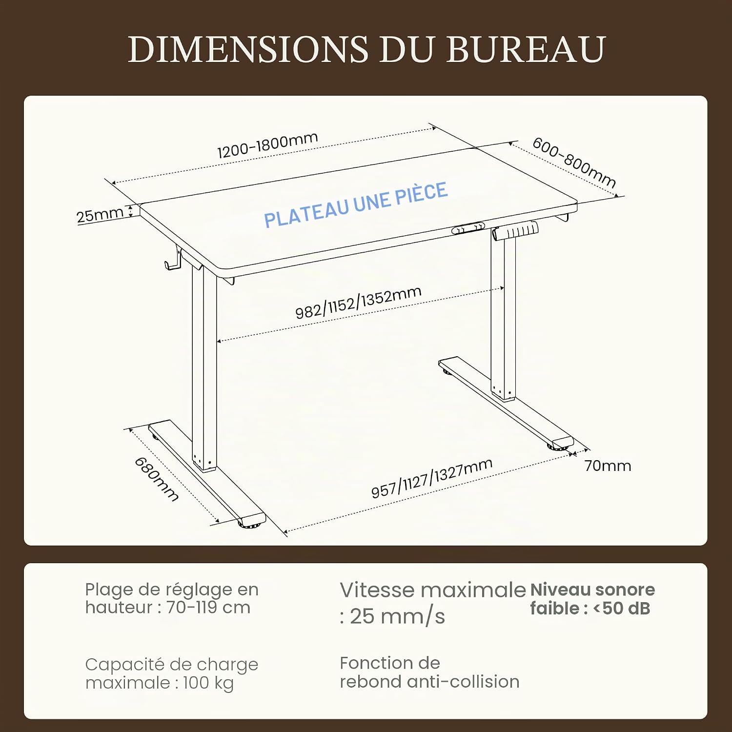 Detalle de FLEXISPOT Bureau Assis-Debout 2 Moteurs 140x80, Hauteur 70–119 cm, Charge 100 kg, Mémoire 4-positions