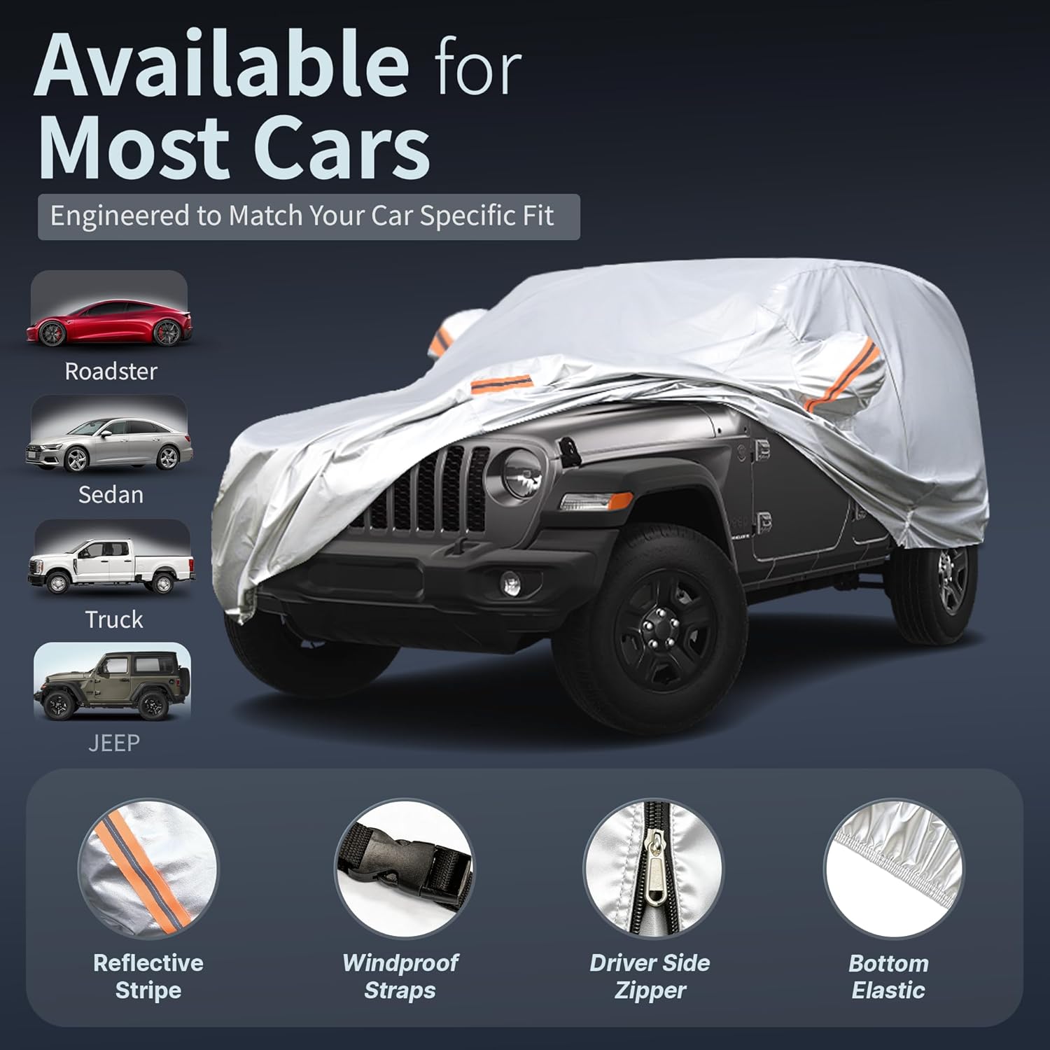 Thumbnail 2 de Tozaroa Waterproof All-Weather Car Cover for Jeep Wrangler 4 Door (JK/JL, 1987–2026) with Windshield Sun Shade
