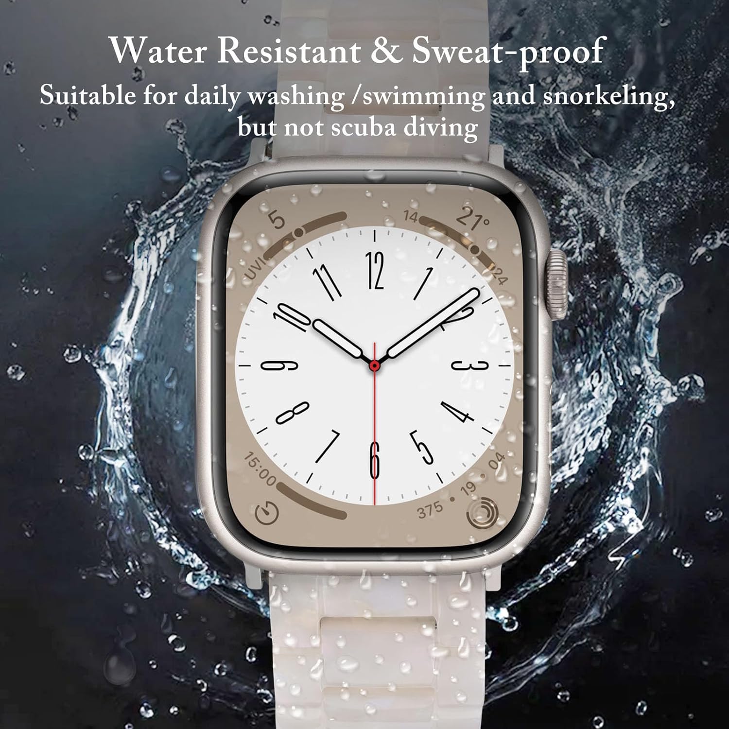 Thumbnail 1 de V.R.HOPE Modern Resin Strap for Apple Watch (40–42mm, 38–41mm) – Fluorescent White / Starlight