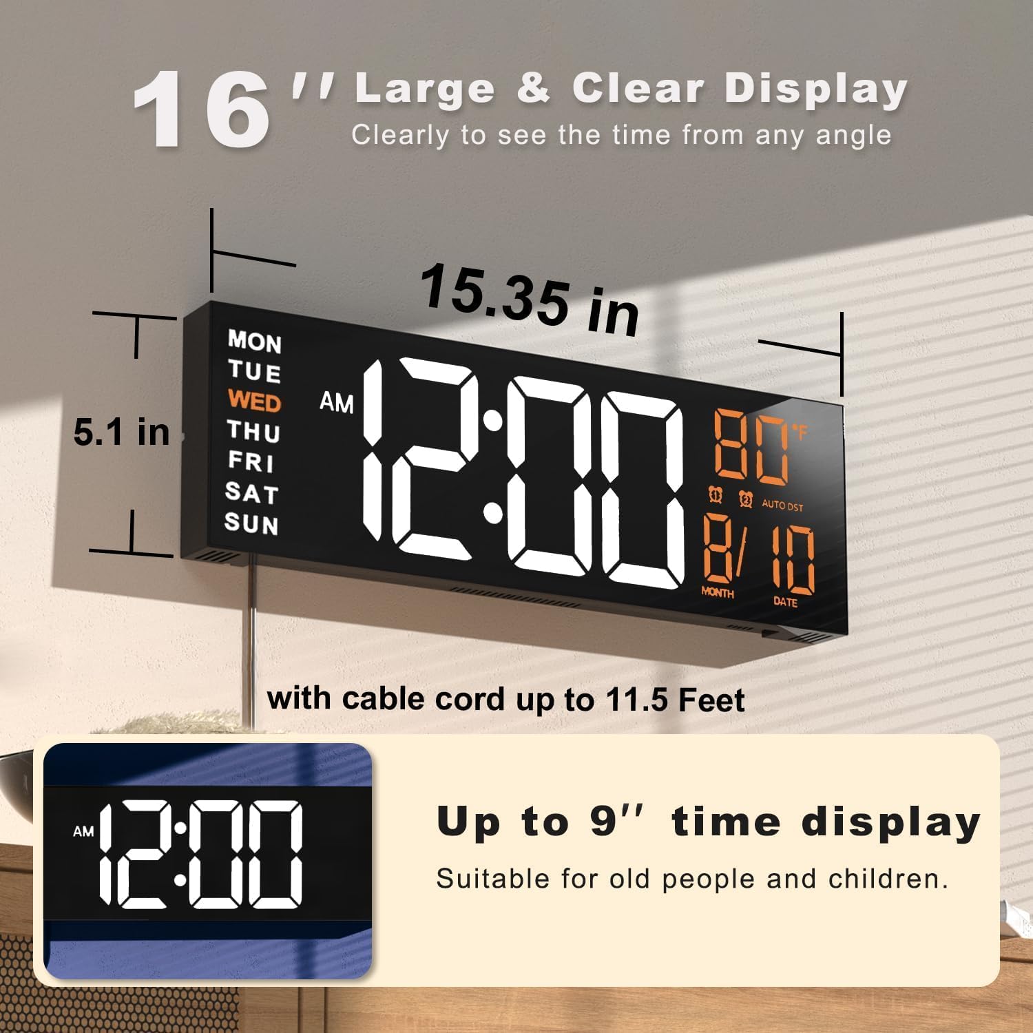 Thumbnail 1 de JALL 16" Digital Wall Clock with Timer