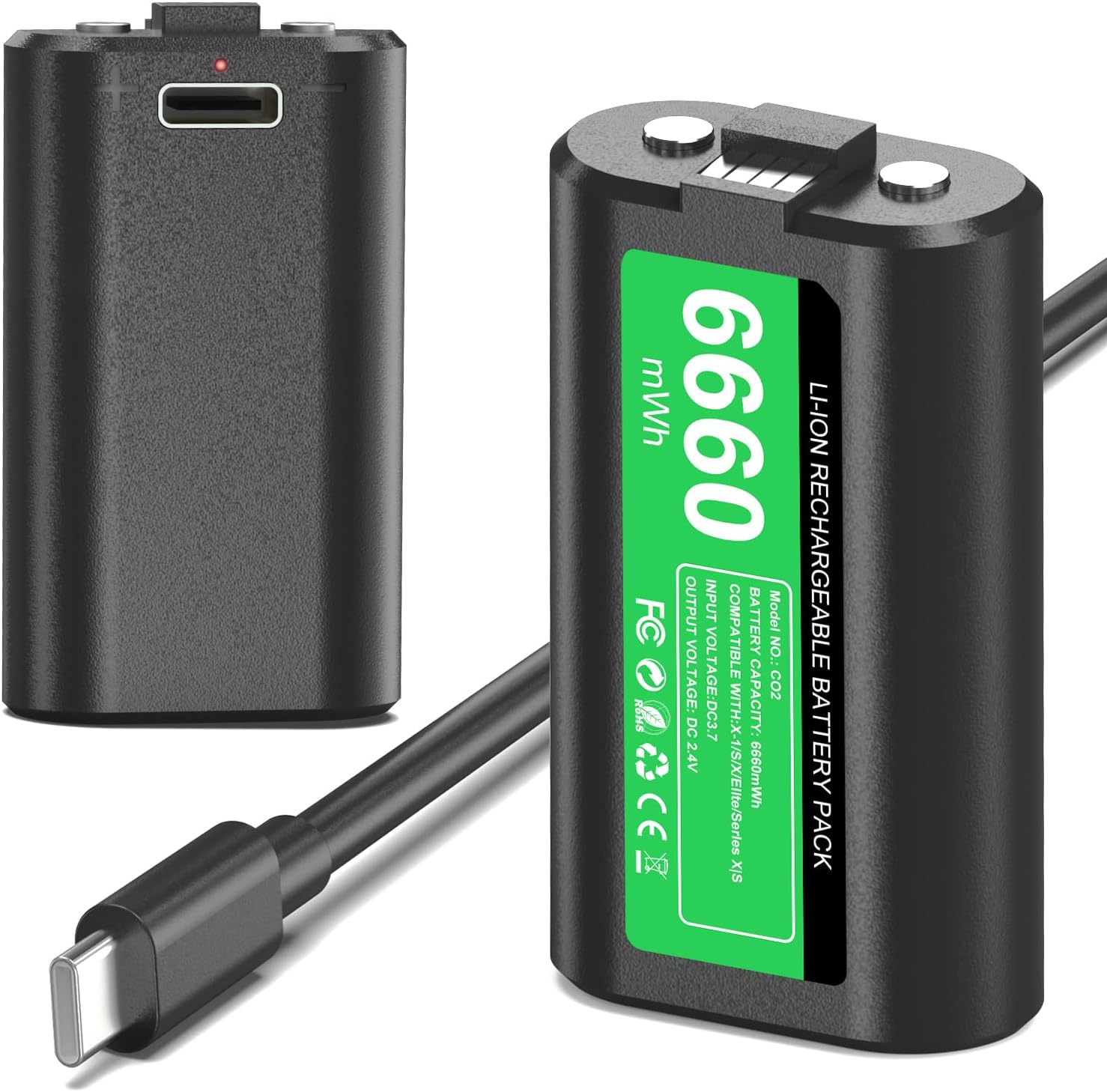 Detalle de GKHERD C02 Rechargeable Xbox Controller Battery Pack, 2-Pack with USB-C