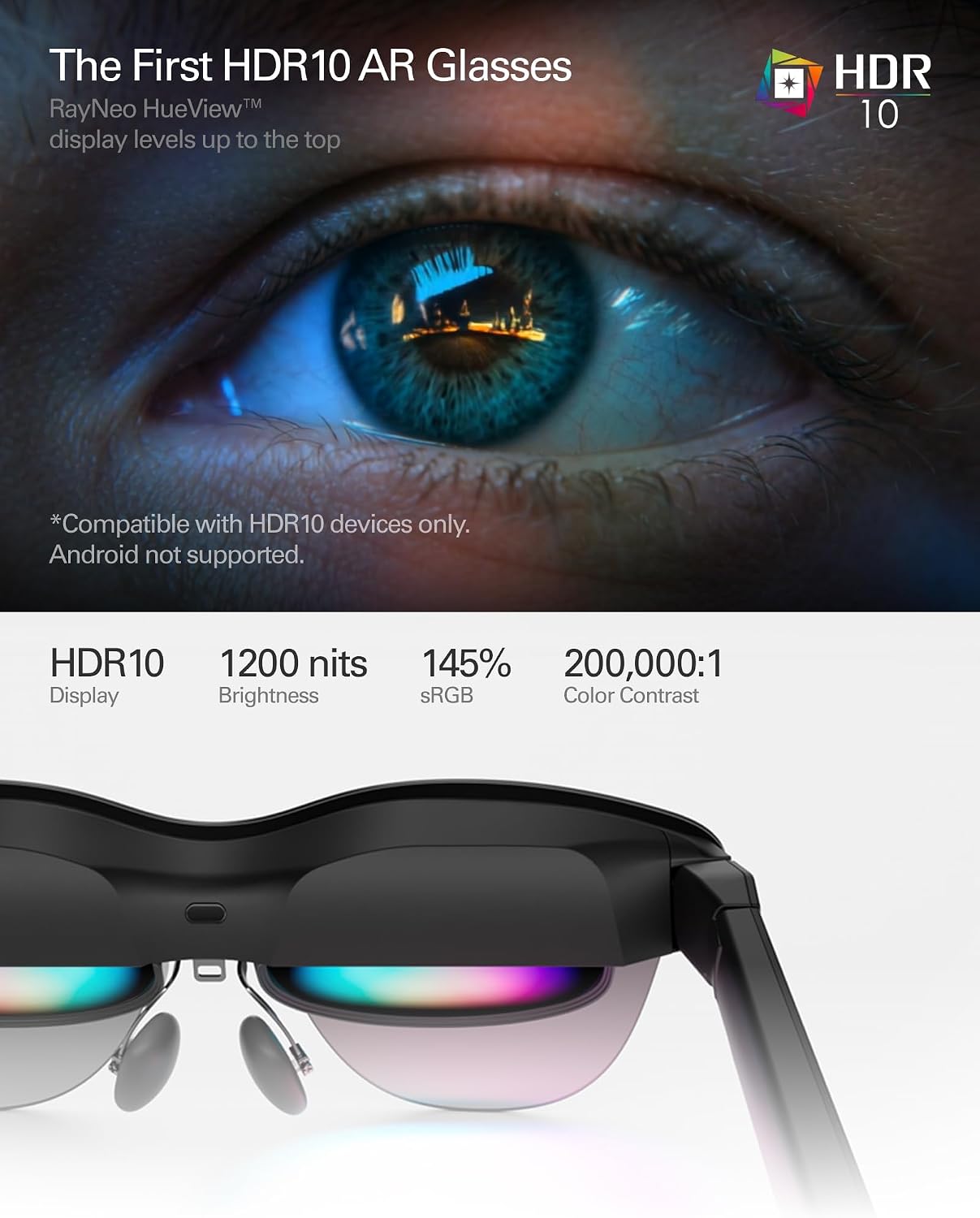 Detalle de RayNeo Air 4 Pro AR/XR Glasses: 201" HDR10 Virtual Display for Immersive Home, Travel, and Gaming