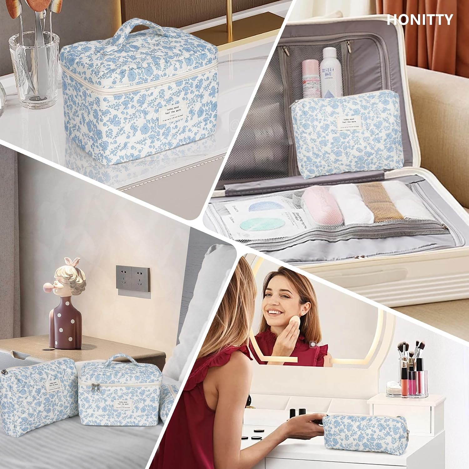 Detalle 2 de Quilted Floral Makeup Bag Set, 3-Piece