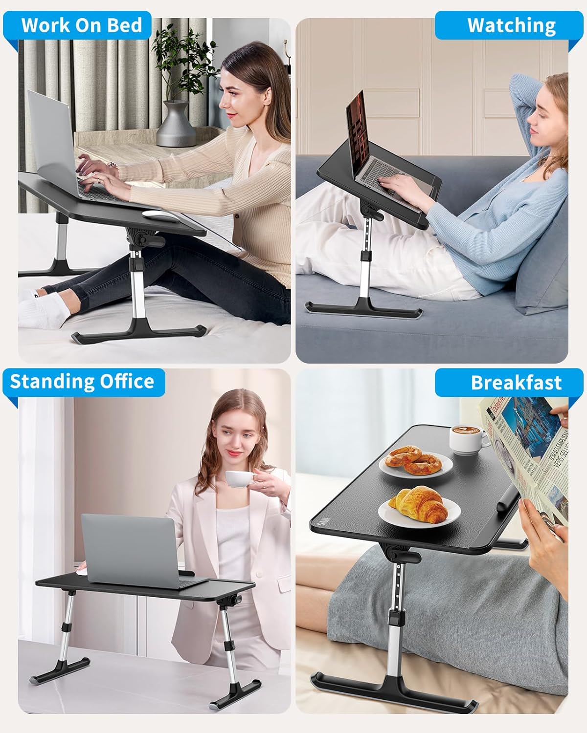 Detalle 2 de SAIJI Leather Laptop Bed Tray Table (Adjustable Lap Desk with Removable Stopper) - Medium, Black