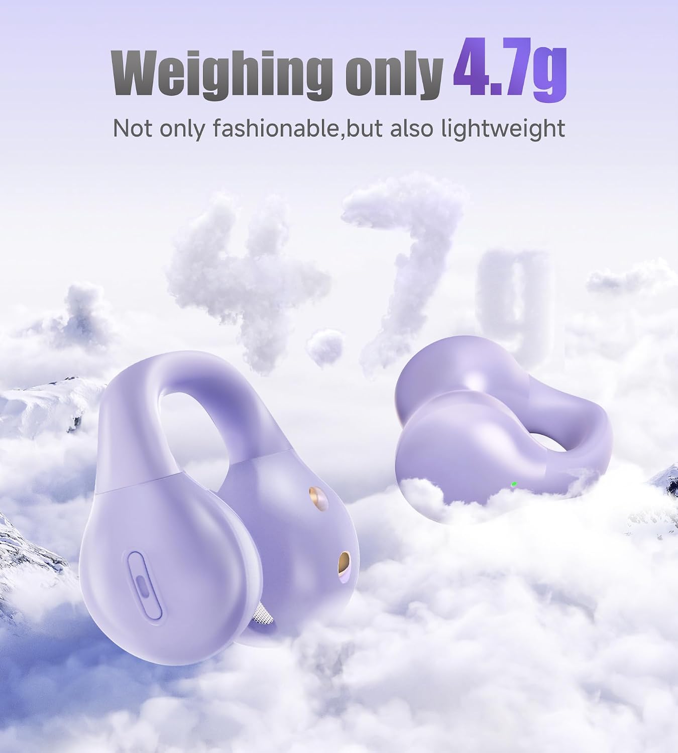Thumbnail 5 de King Lucky i21 Open Ear Clip-On Earbuds with Mic – Bluetooth 5.3, IPX4, for Small Ears (Purple)