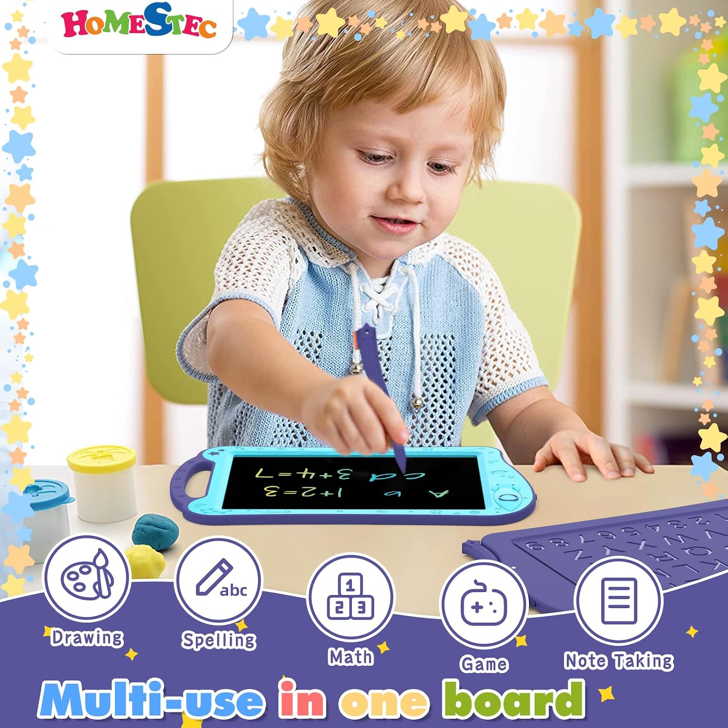 Detalle de HOMESTEC AstroDraw AB0811 LCD Drawing Tablet, Aqua/Purple Space Design