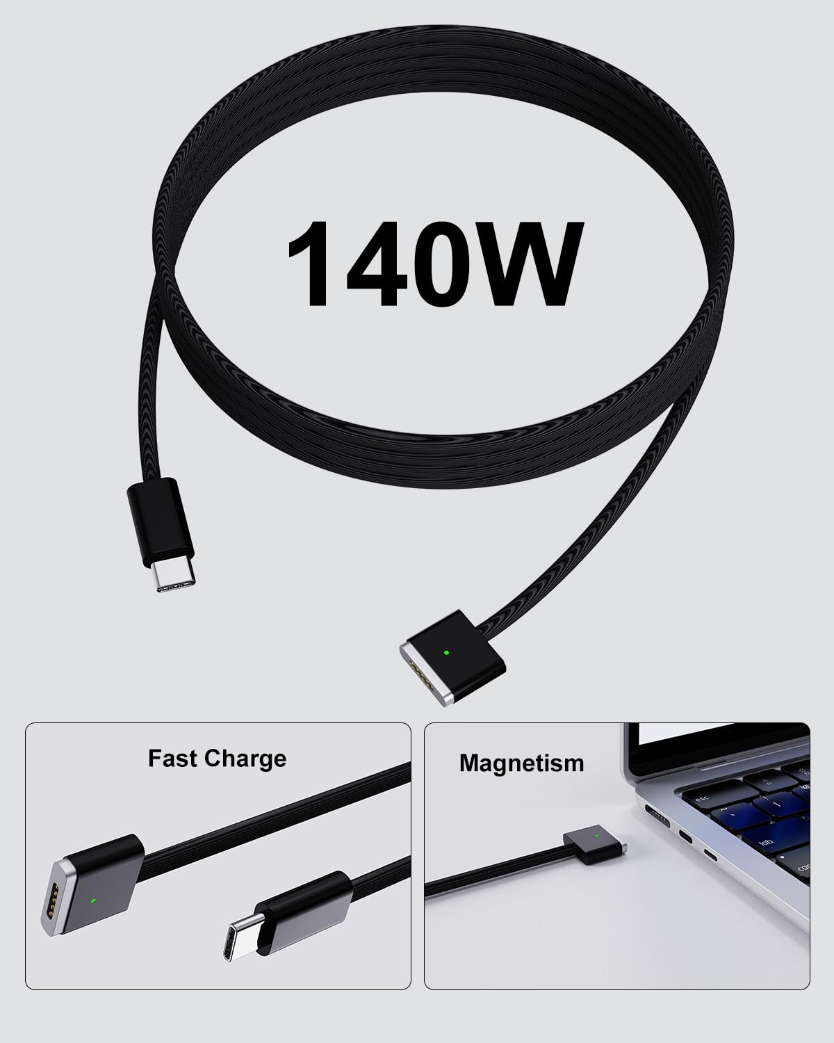 Thumbnail 6 de Brekiya 2026 USB‑C to M3 Cable for MacBook Pro/Air – 2m, 140W PD, Magnetic Snap & Braided Build