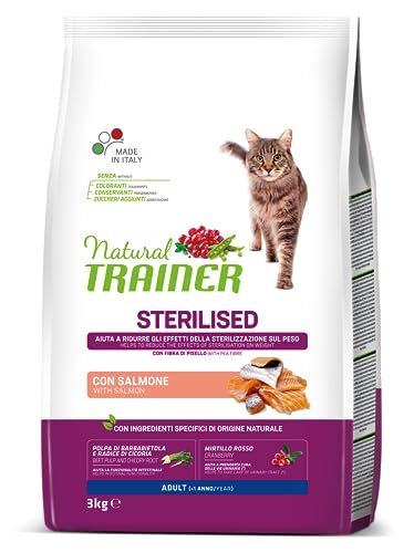 Detalle de Trainer Natural Sterilised Adult con Salmone e Fibra di Pisello 3 Kg – alimentazione equilibrata per animali sterilizzati