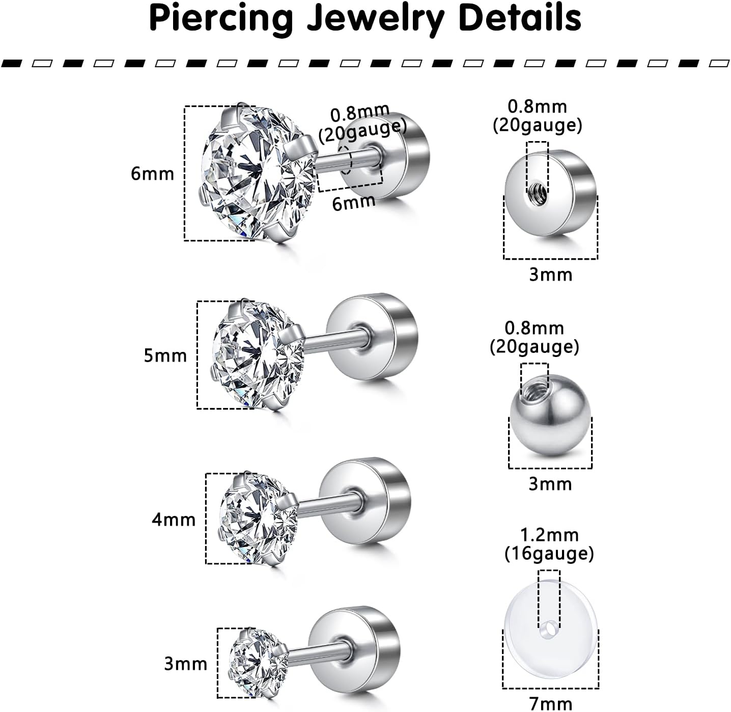 Detalle 2 de Longita Tragus Earrings Stud 6MM set