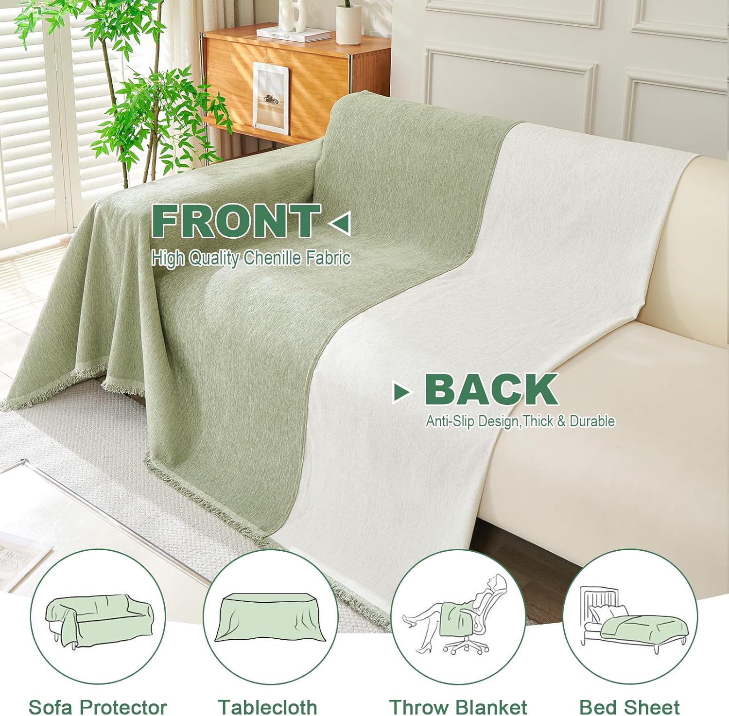 Thumbnail 2 de Royhom Telo Copridivano 2 Posti con Foulard Verde Sage – 180x260 cm