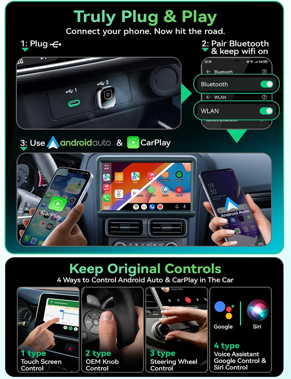 Thumbnail 5 de Mavlou C3020B Wireless CarPlay & Android Auto Adapter (SpaceGray)