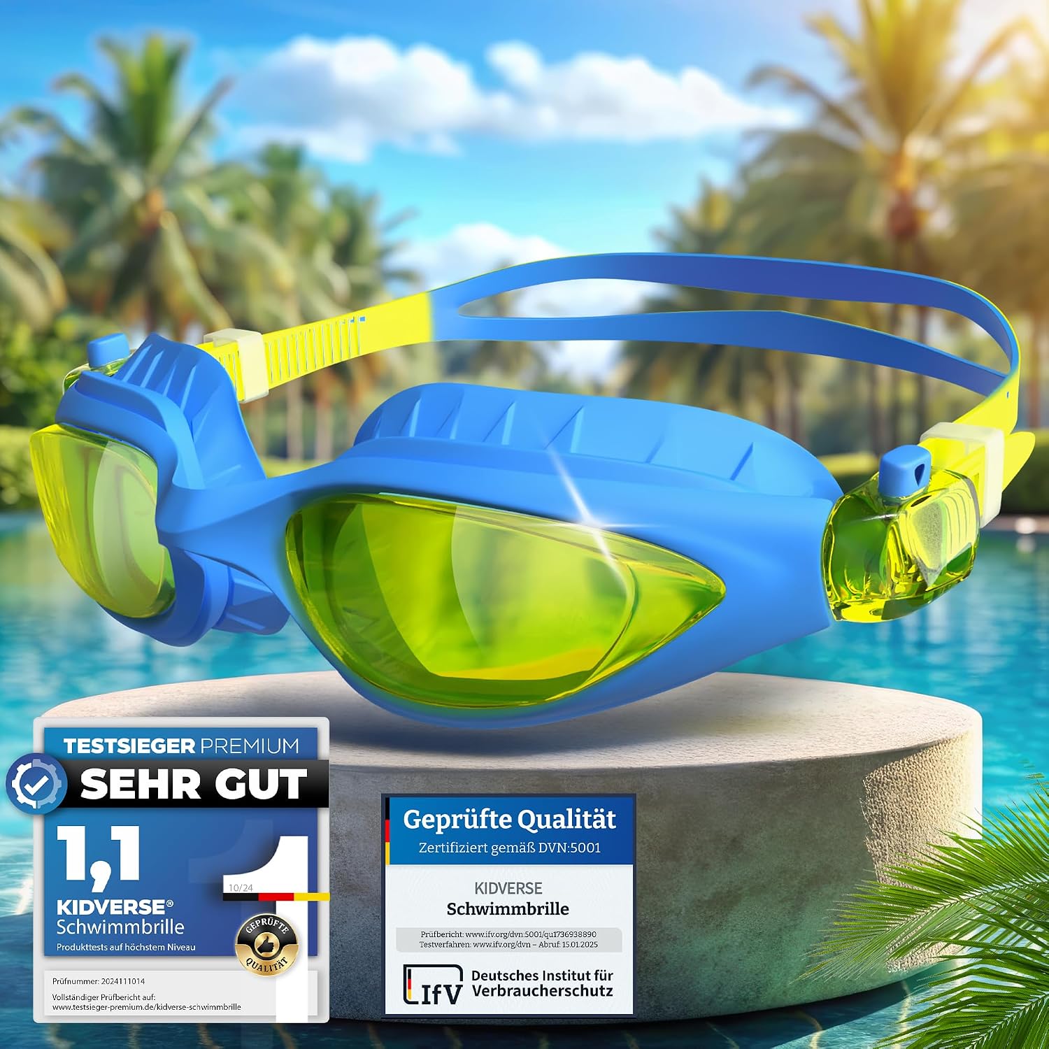 Detalle de KIDVERSE Kinder-Schwimmbrille (3 bis 13 Jahre) mit UV-Schutz und Anti-Beschlag
