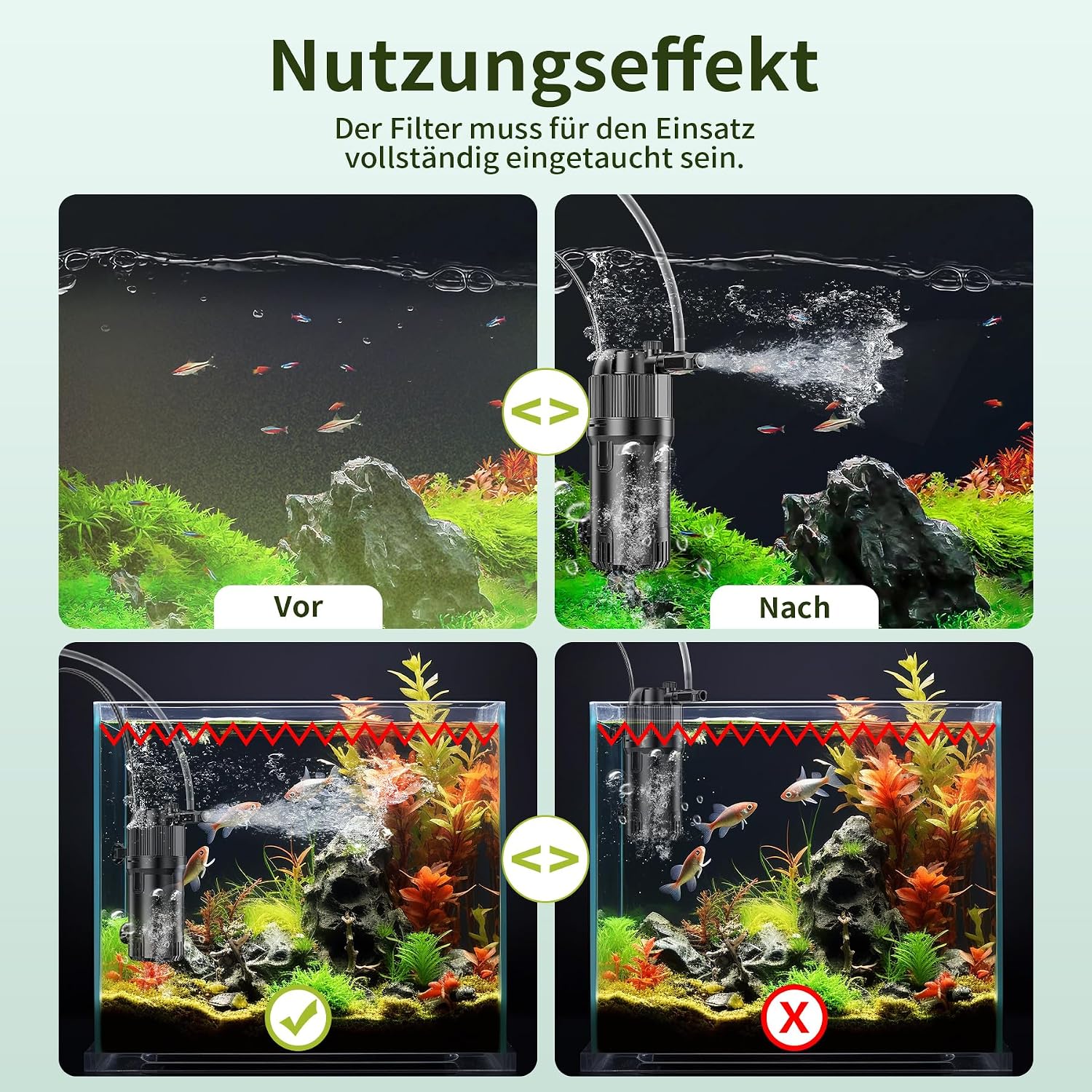 Detalle 2 de Forever Speed 5-in-1 Innenfilter mit UV 3W – inkl. Durchflussregler, Regenbrause & 180° Auslass für 40–120 L-Aquarien