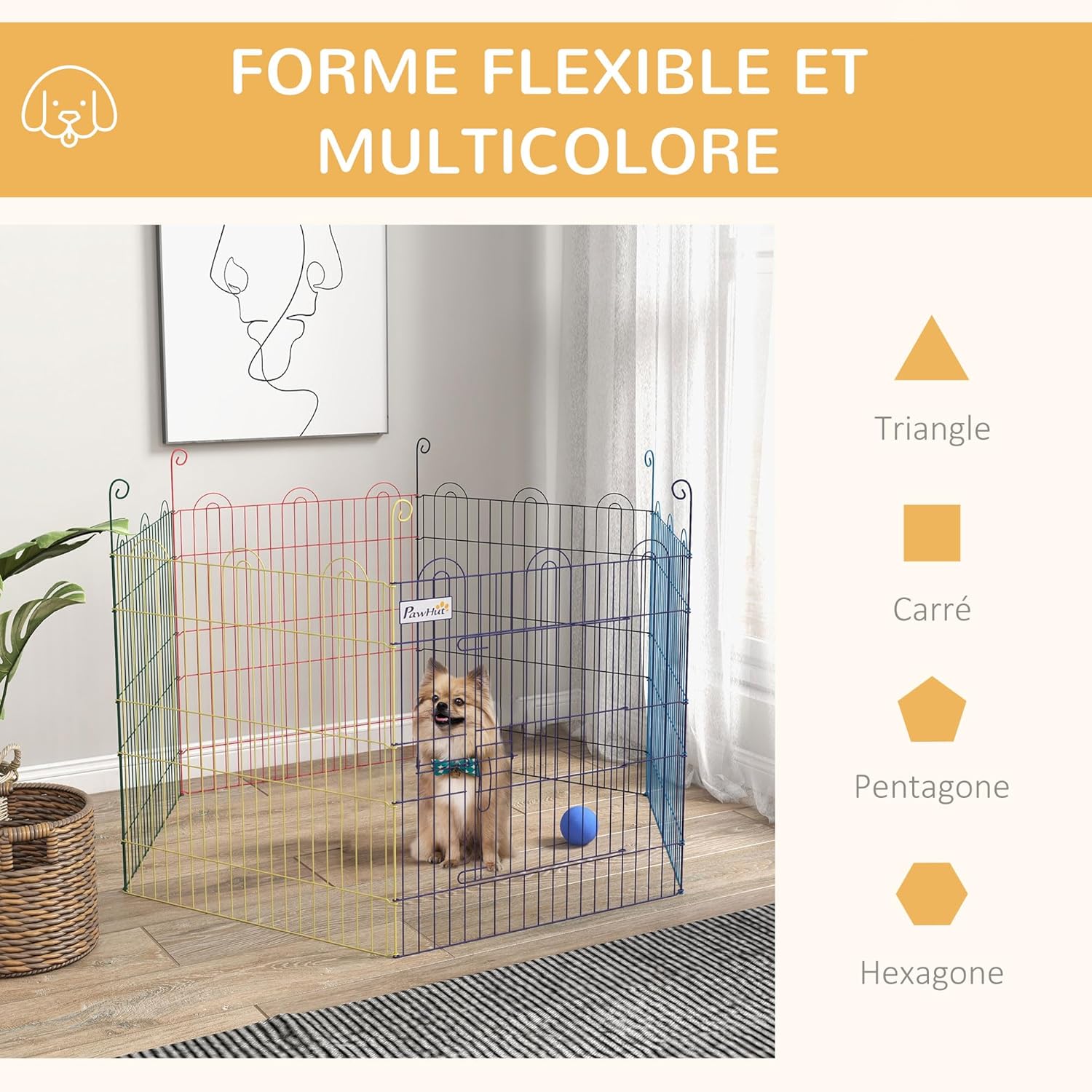Detalle 2 de PawHut Enclos Chien Pliant en métal – Parc pour animaux 6 panneaux, Ø120 x 60 cm, Multicolore