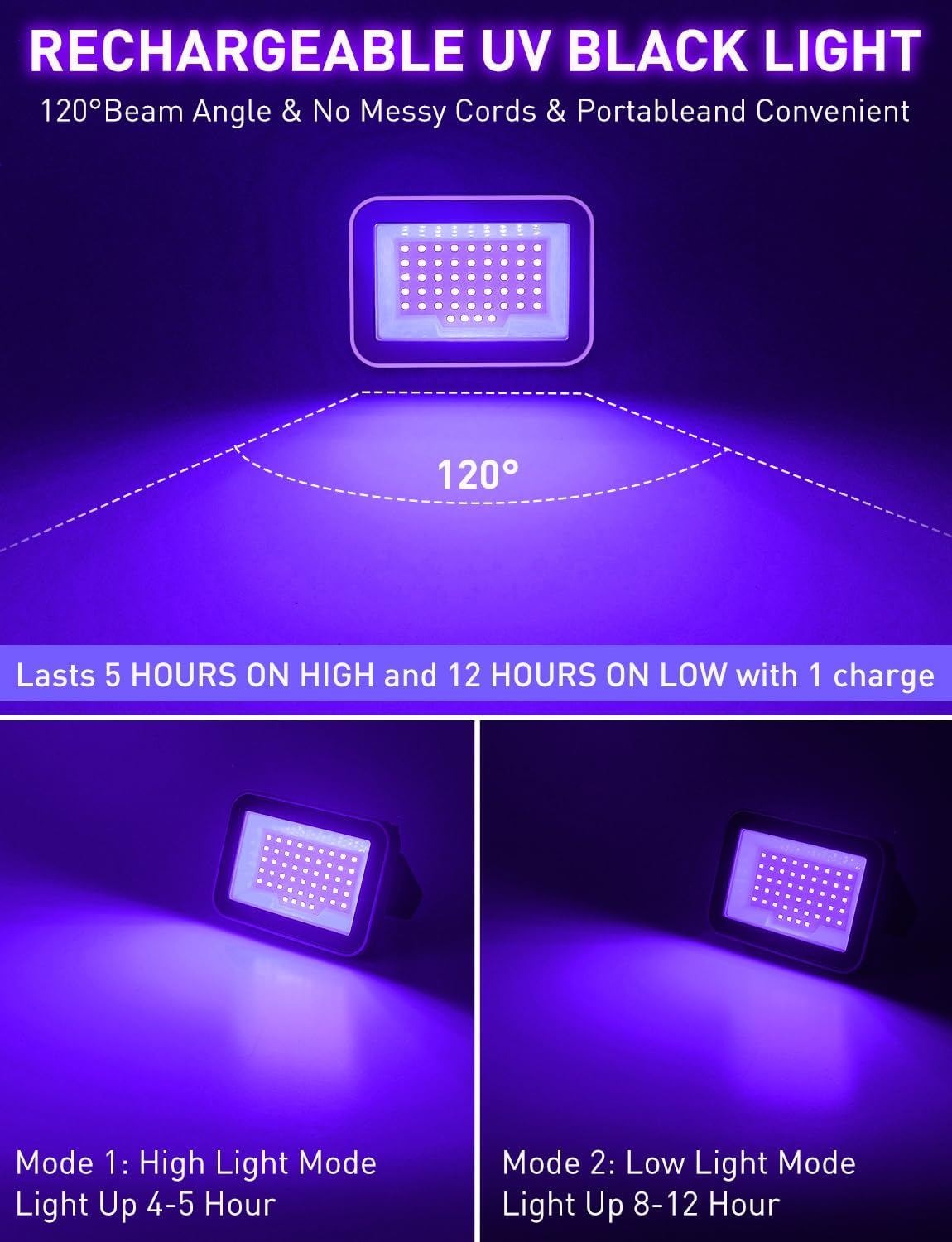 Detalle de CREPOW cc349e06-796b-42bc-b8c7-984228c401bf Rechargeable LED Black Light, 4-Pack