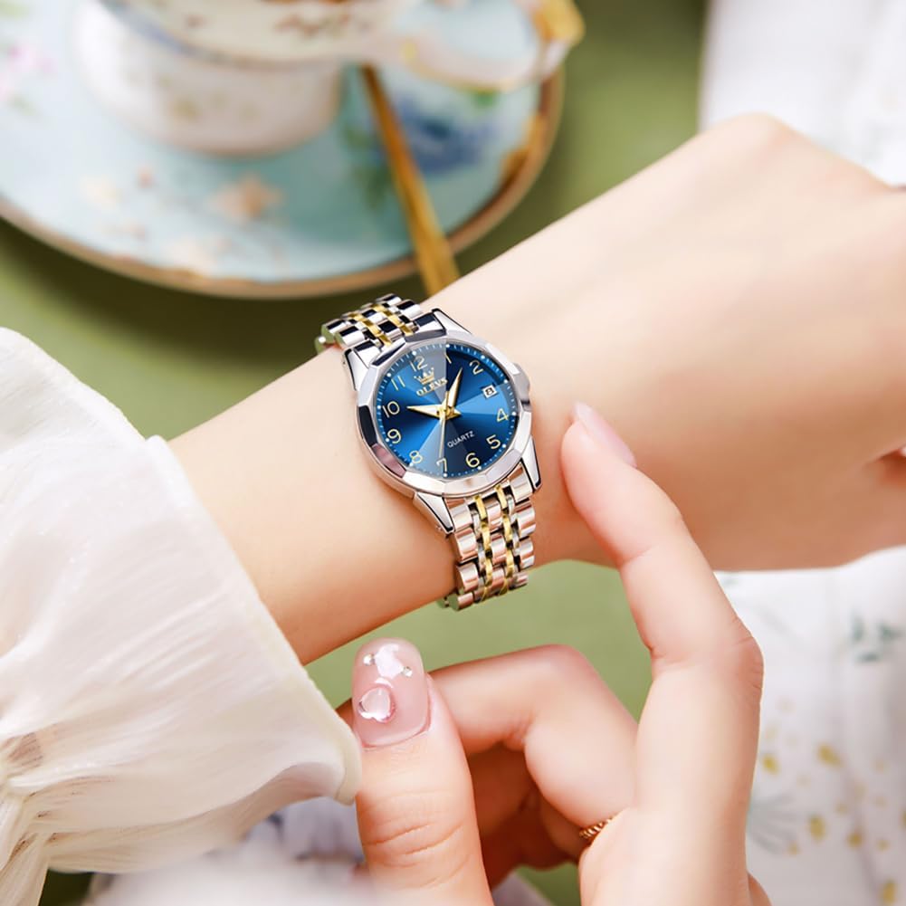 Detalle 2 de OLEVS Montre Femme Analogique Quartz en Acier Inoxydable — Étanche, Lumineuse, Diamant et Cadeau Élégant