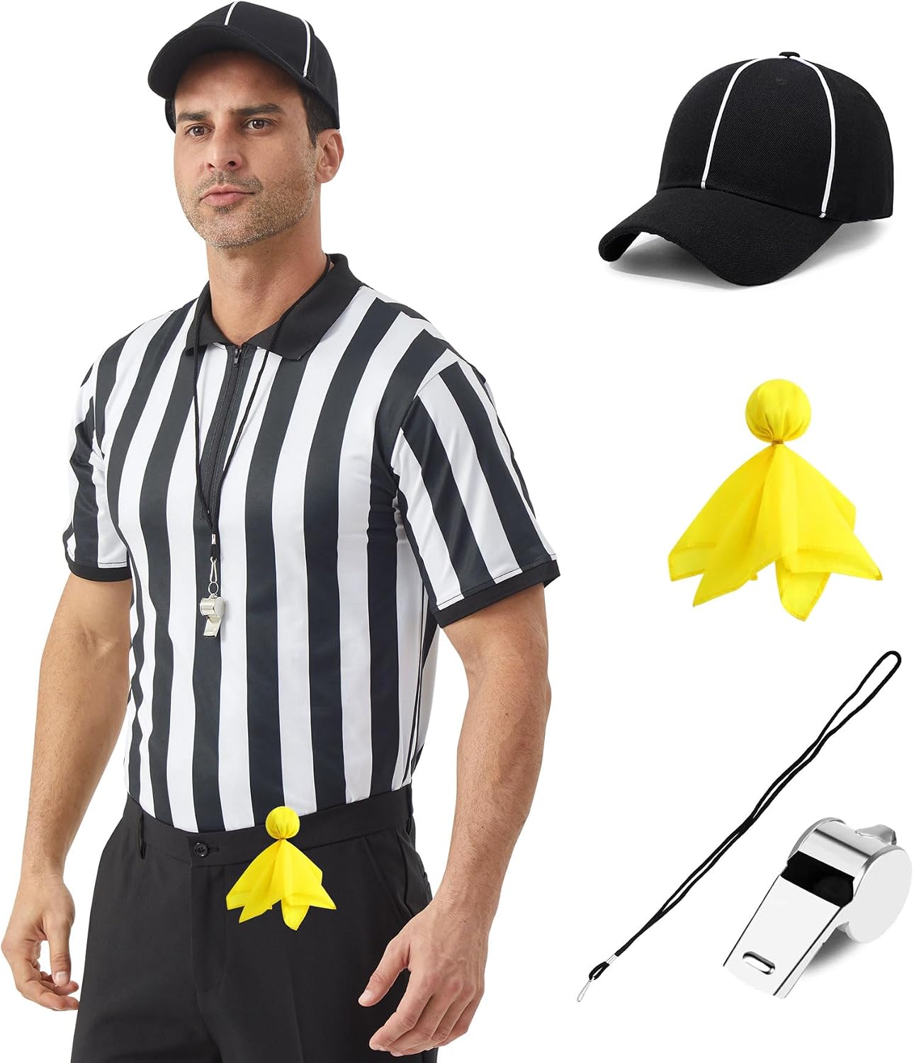 Detalle de COSPELEY Referee Costume Set, Striped Jersey Shirt and Matching Hat