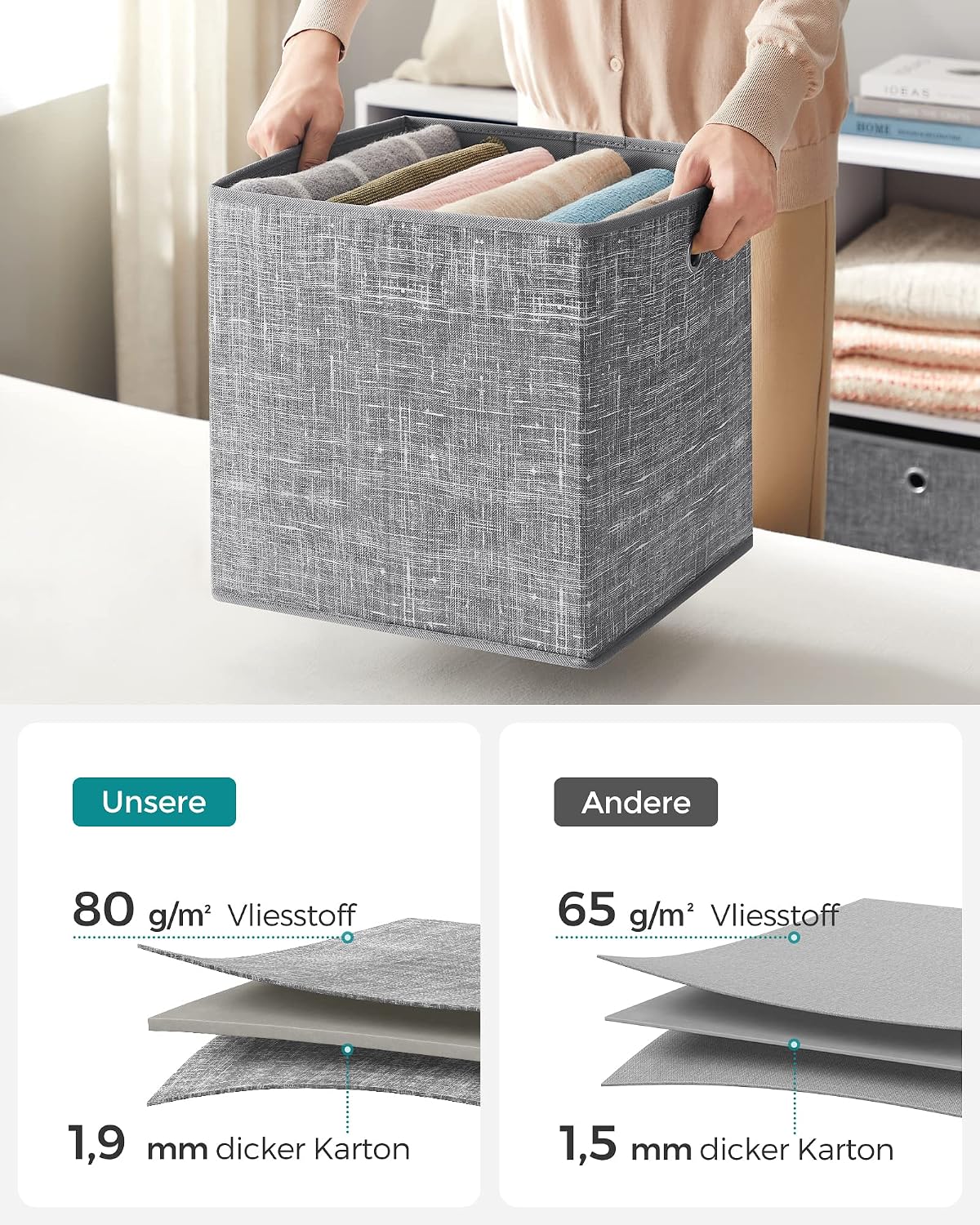 Thumbnail 6 de SONGMICS Aufbewahrungsbox 6er-Set: Vliesstoff-Ordnerboxen 33 x 33 x 33 cm, grau meliert