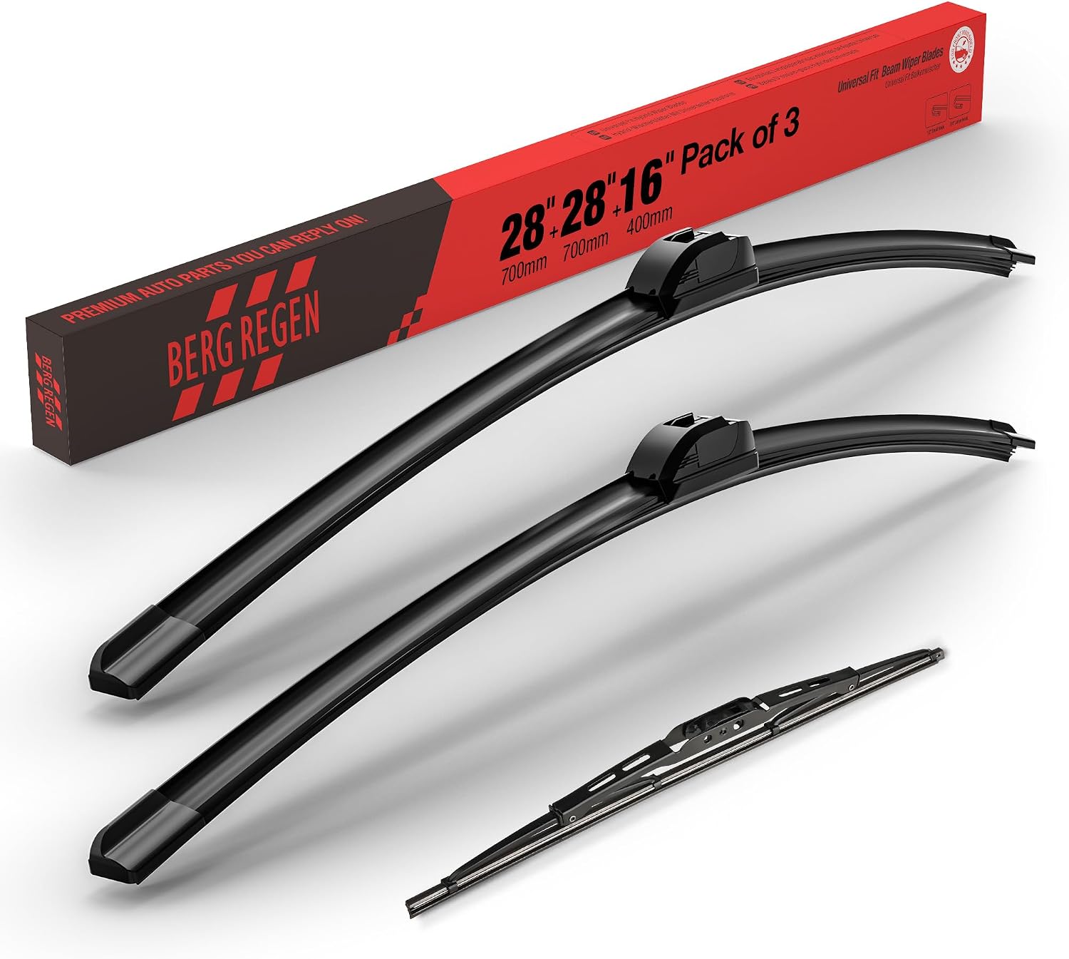 Detalle de BERG REGEN 28"+28" Windshield Wiper Blades Set for Dodge Grand Caravan & Chrysler Town & Country (Rear 16") – 3‑Piece Genuine OEM Quality