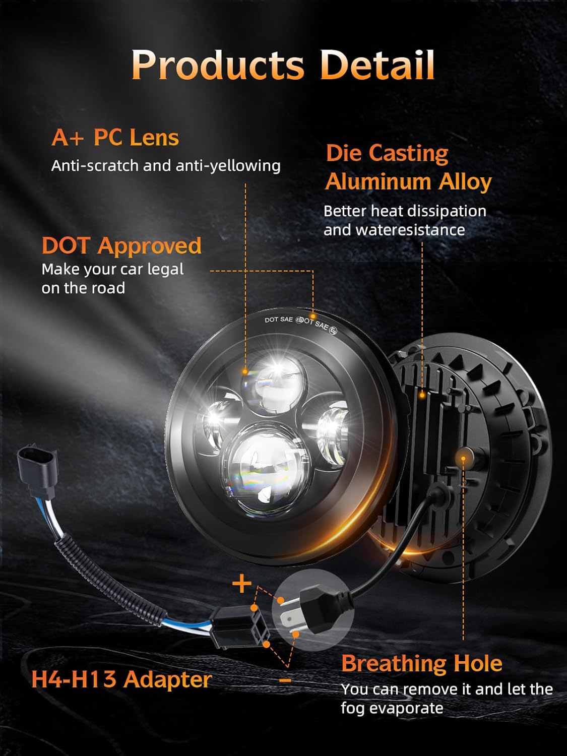 Thumbnail 5 de UNI-SHINE 2pcs Projector Headlights 7 inch