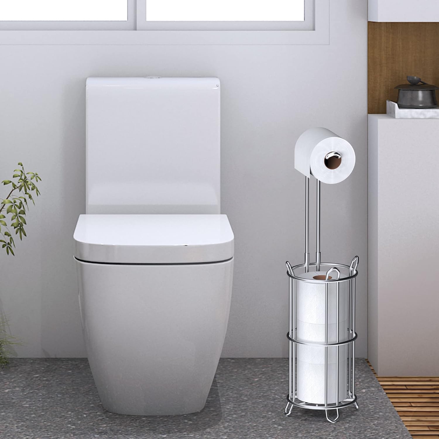 Detalle 2 de Meangood MM0007 Freestanding Toilet Paper Holder, Silver, 4-Roll Storage