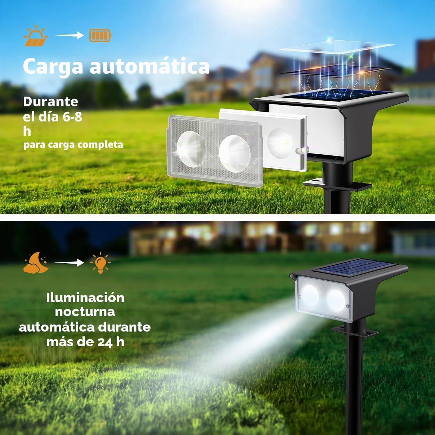 Detalle de btfarm 6 luces solares LED exterior IP65 para jardín con 3 temperaturas de color (3000K/4500K/6000K)
