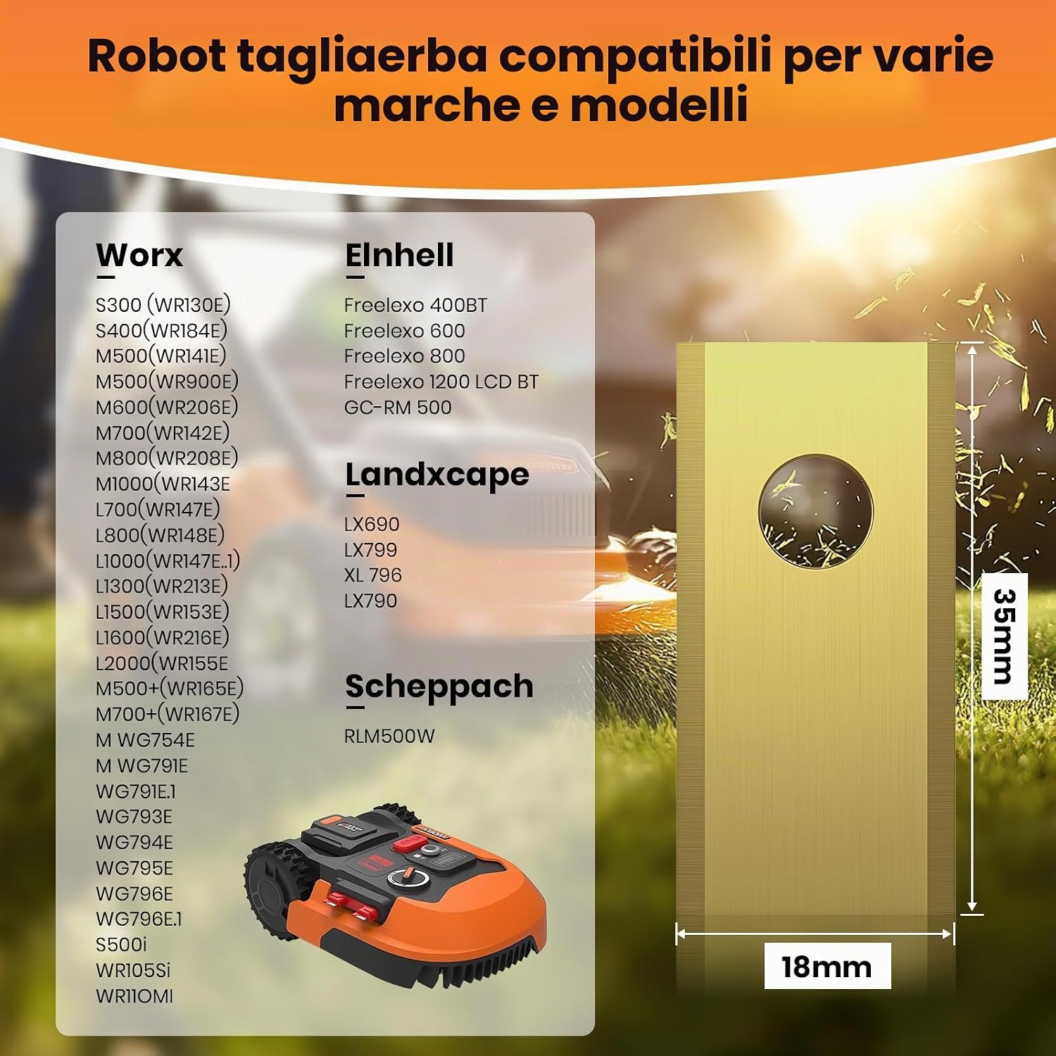 Detalle de TBoonor 45 Lame Robot tagliaerba – lama premium in acciaio inox/titanio per Worx, Landxcape, Zoef ed Einhell (45 lame incluse)