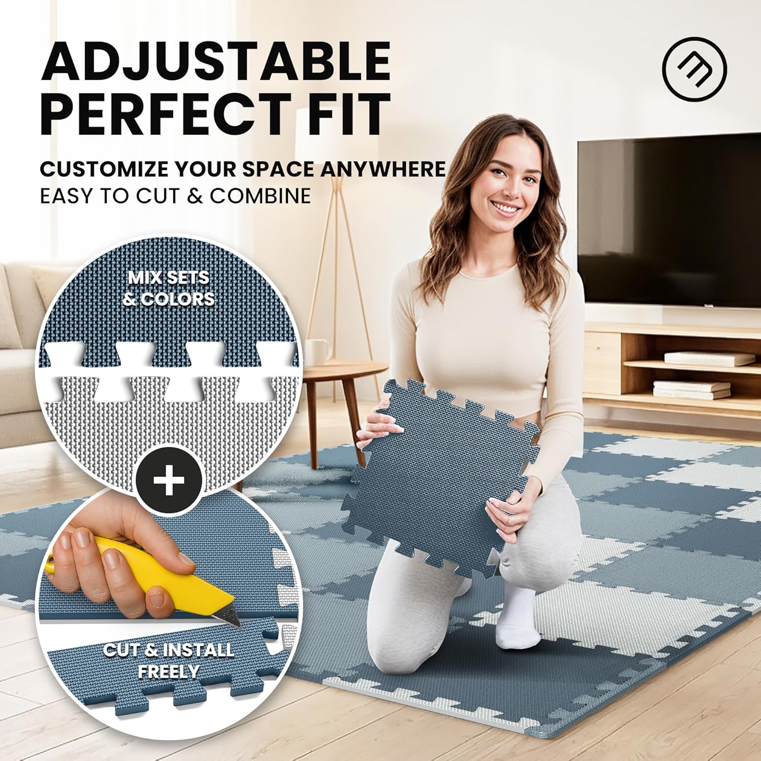 Thumbnail 3 de Tappeto Palestra a puzzle in EVA per home gym: pavimento protettivo incastro (18 tappetini, circa 1,67 m²)