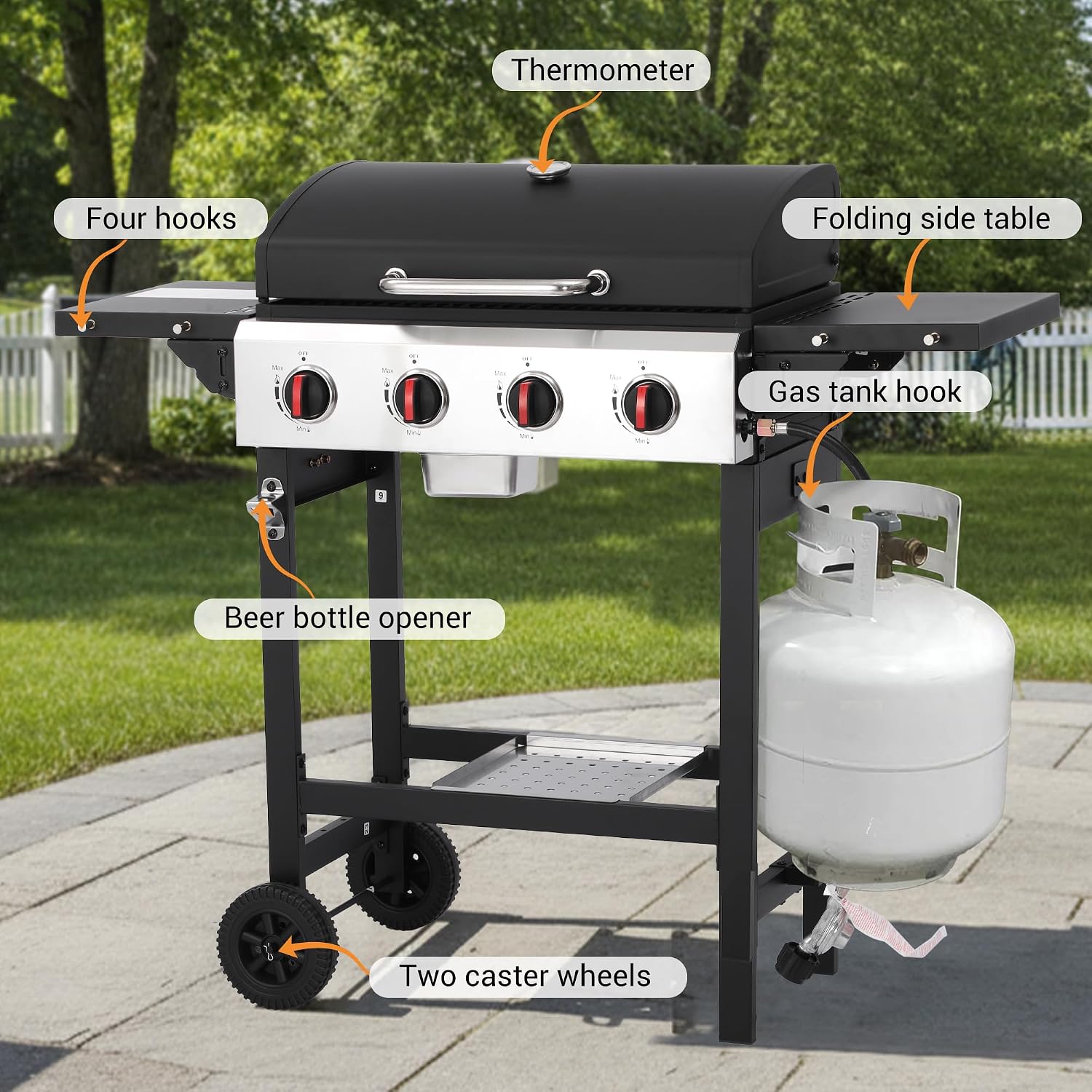 Thumbnail 6 de GRILL DEPOTS 4-Burner Propane Gas Grill, 40,000 BTU, Cast-Iron Grates