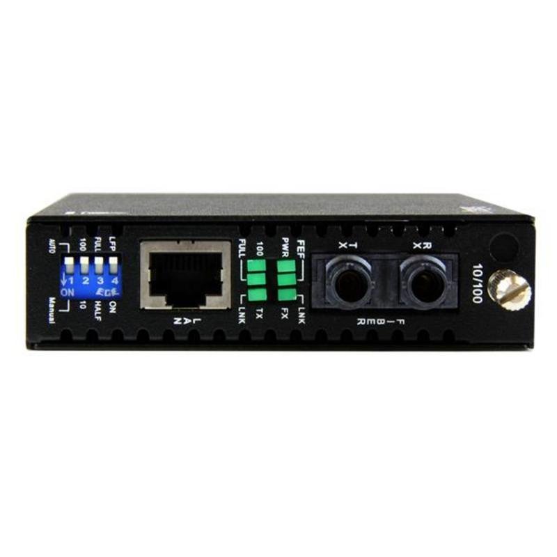 Detalle de StarTech ET90110SC2, convertidor de red a fibra multimodo ST 10/100 Mbps, hasta 2 km