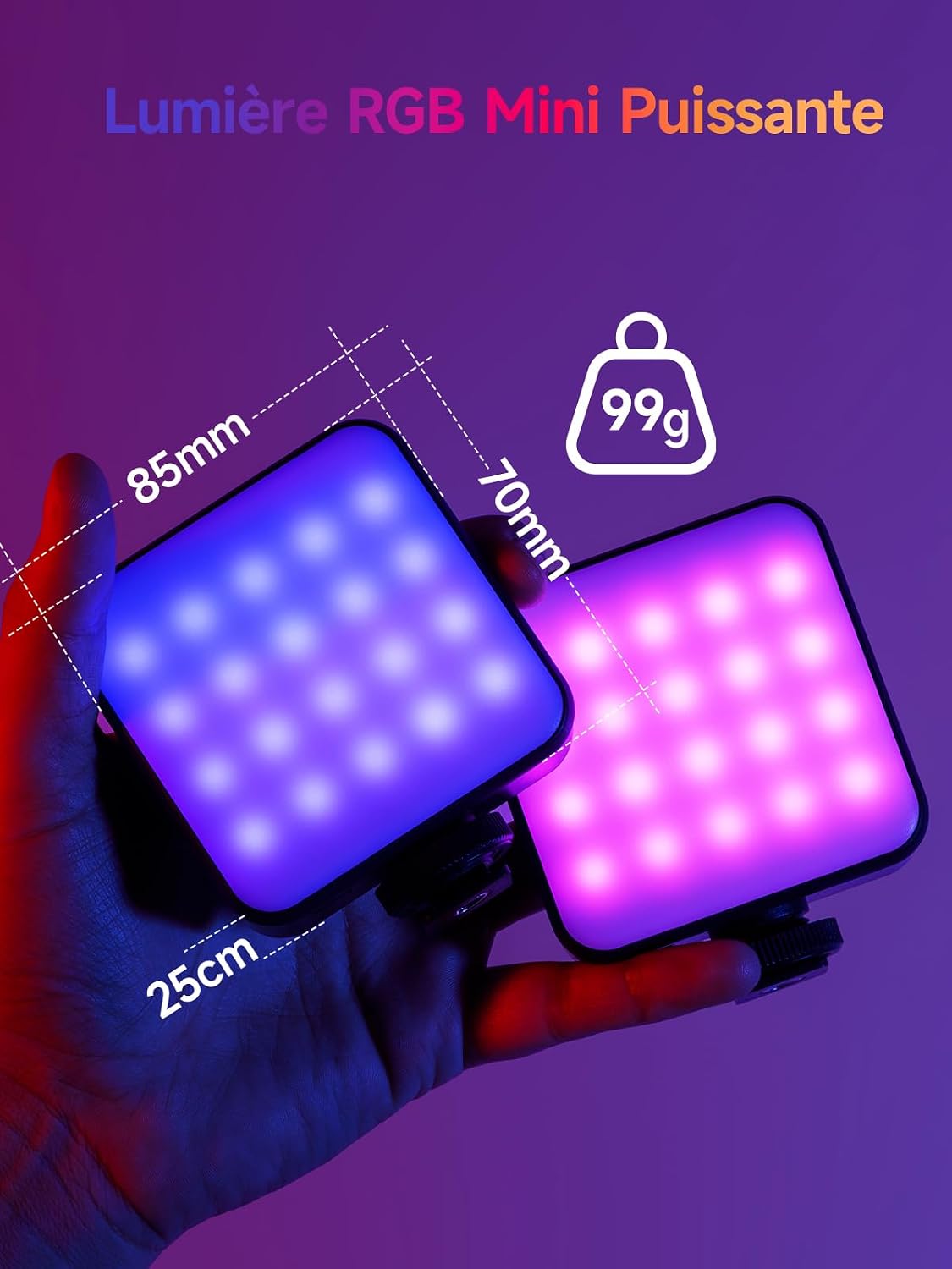 Detalle de Rollei Lumis Mini Lampe LED RVB: éclairage compact et polyvalent pour smartphone et DSLR