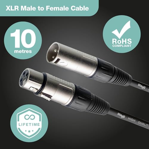 Thumbnail 1 de Stagg 10M XLR to XLR Cable (3-Pin Male to Female) – 10m / 33ft for Microphones, PA, Studio & Recording
