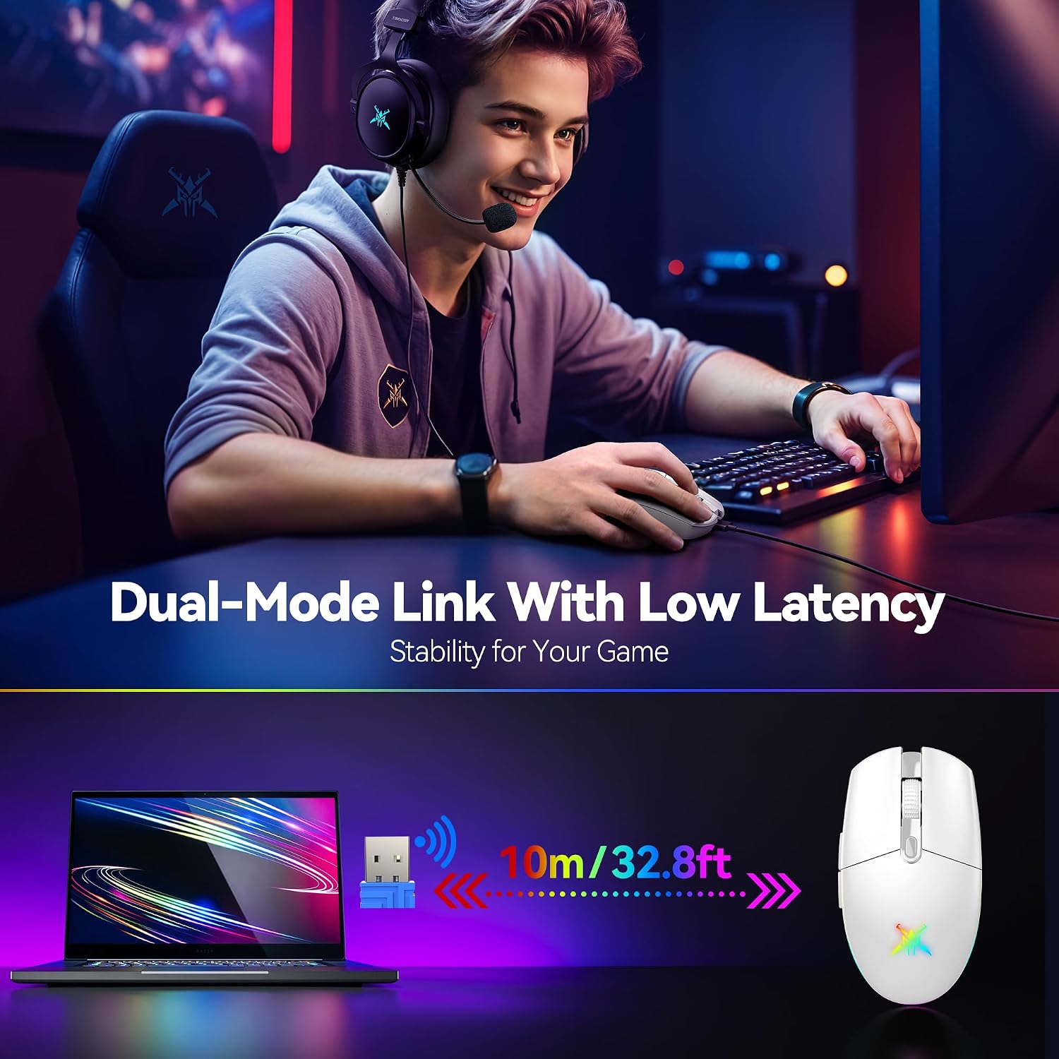 Thumbnail 2 de TECKNET Wireless Gaming Mouse with 8000 DPI: Lightweight, Long Battery Life and 6 Programmable Buttons
