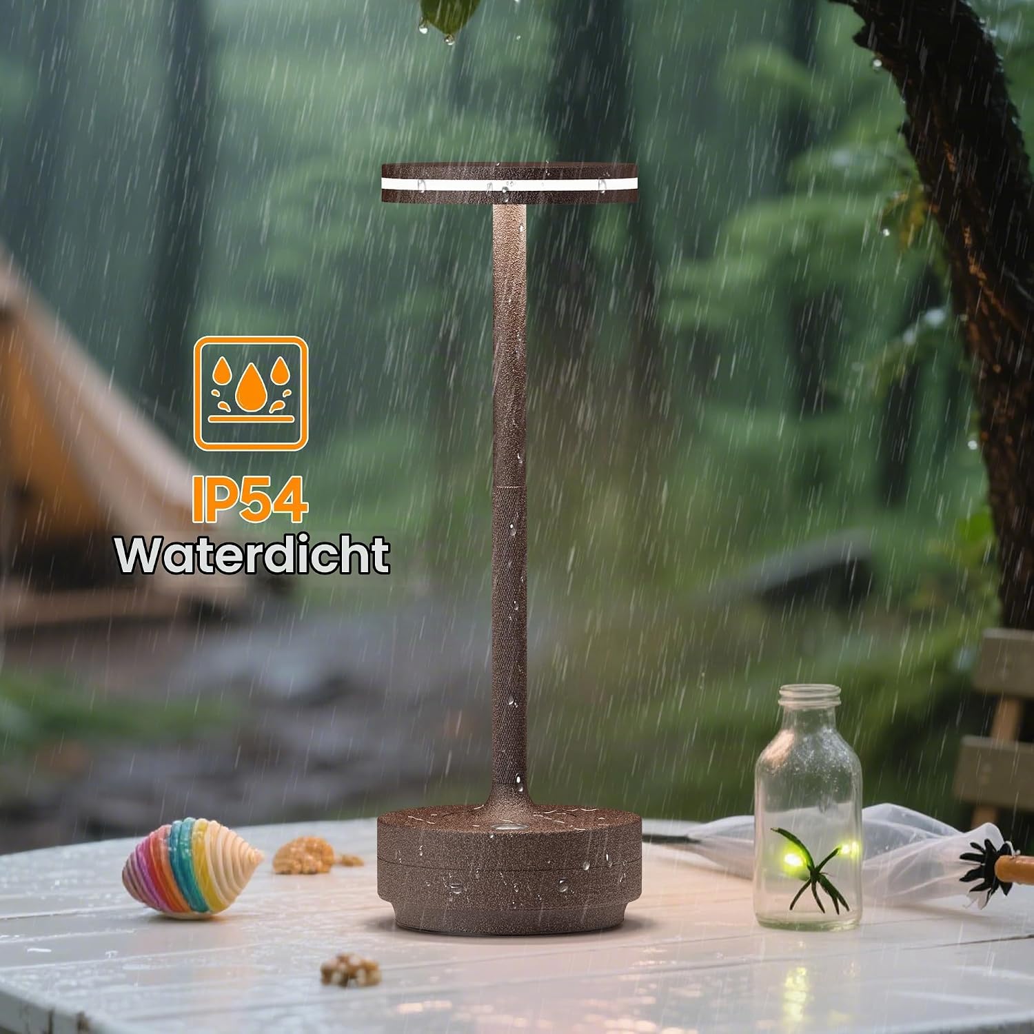 Detalle de bravzurg draadloze LED-tafellampen, set van 2, roestkleurig, dimbaar en IP54