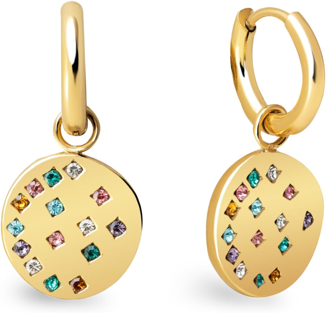 Detalle de SINGULARU Orecchini Cerchio Bling in Acciaio Inossidabile con Placcatura Oro 18 kt