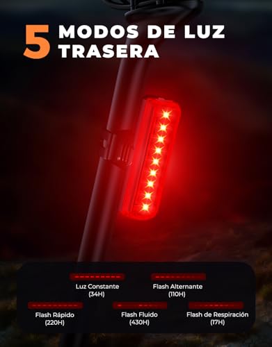 Thumbnail 3 de EOIWUY Luces de Bicicleta Delantera y Trasera Súper Brillantes de Aluminio – rendimiento y facilidad