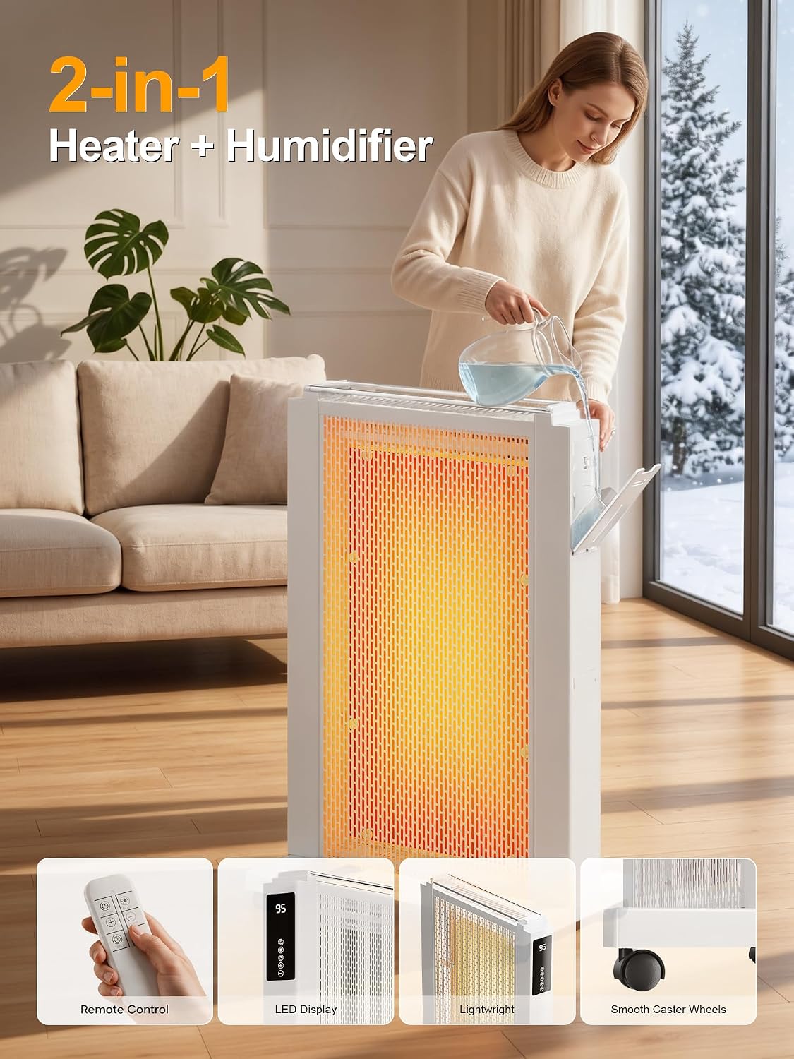 Thumbnail 5 de MEPTY JH-DRM02-15R-C02 Mica Space Heater, 1,500W, Remote & Digital Thermostat