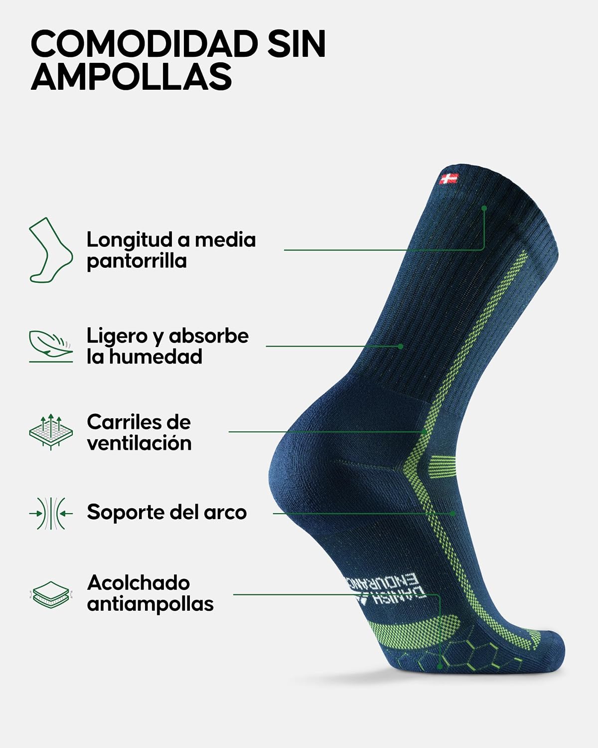 Detalle 2 de DANISH ENDURANCE Calcetines Running Altos 3 o 5-Pack