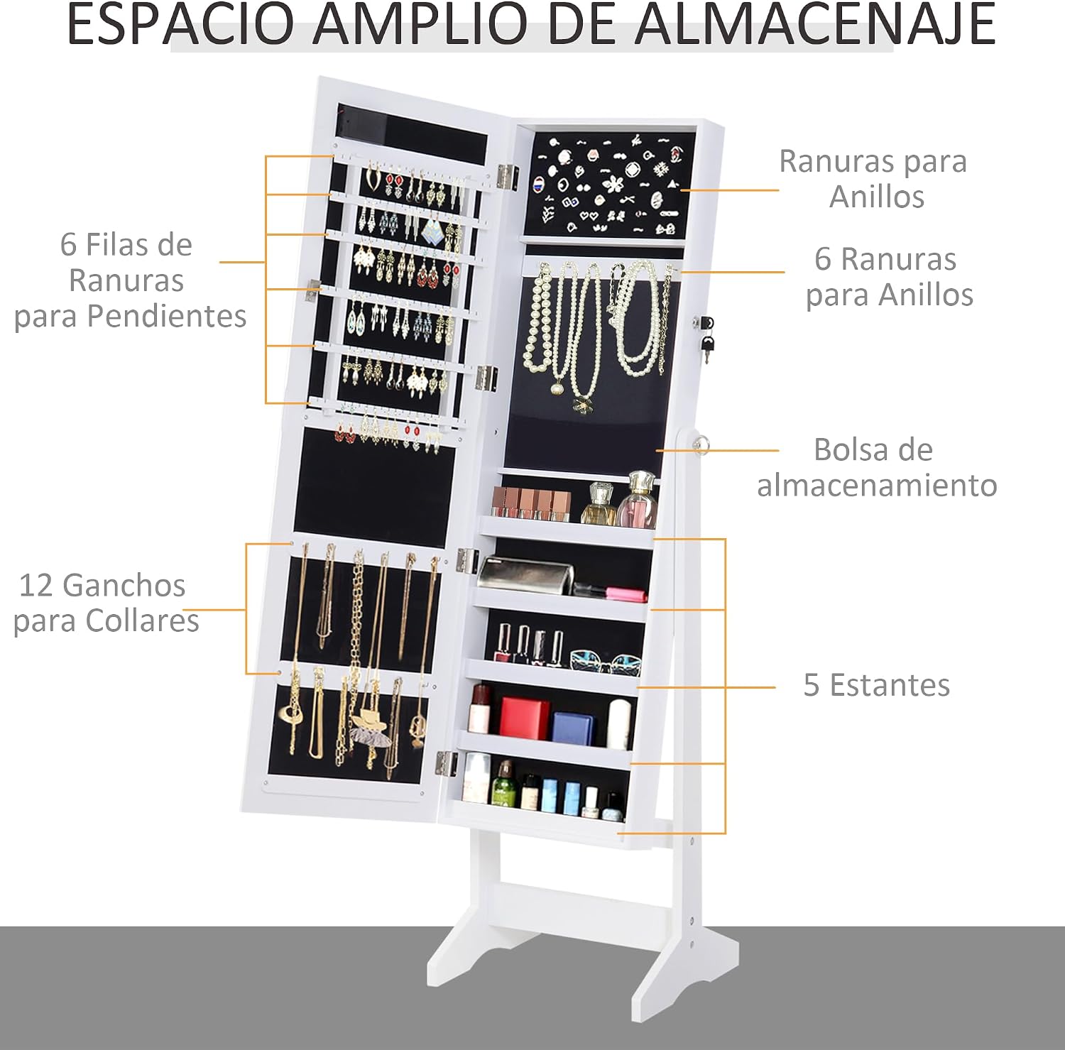 Detalle de HOMCOM espejo joyero LED 20 luces