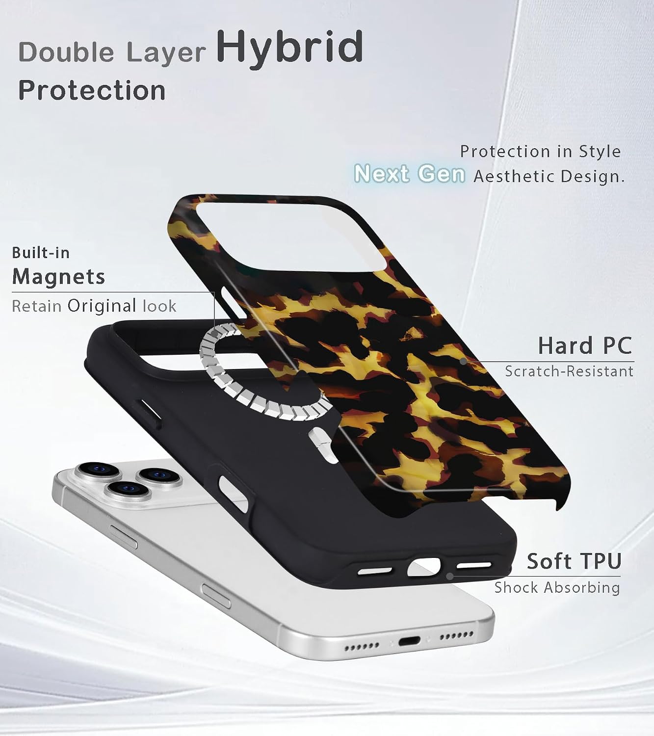 Detalle de Amzfield Magnetic Case for iPhone 17 Pro - Tortoise Shell Leopard Print (Yellow)