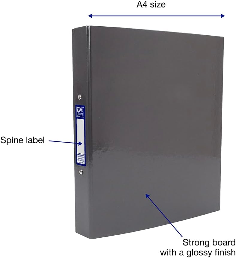 Detalle de Oxford Premium A4 Ring Binder, Charcoal Black – 25mm Capacity