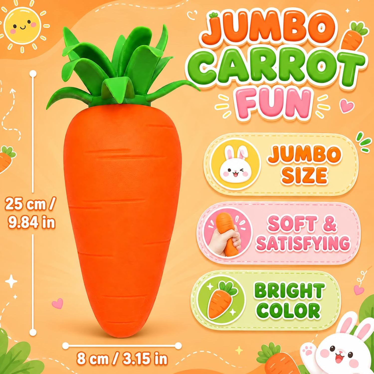 Detalle de TNOIE mianfen-shucai 10-Inch Jumbo Carrot Squishy Fidget Toy