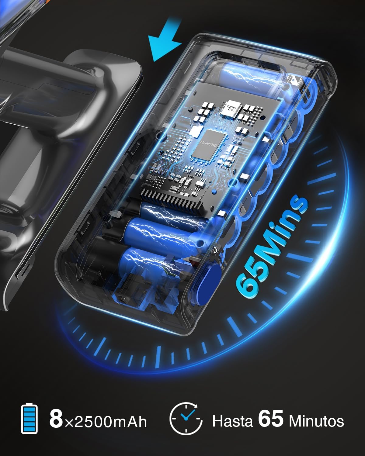 Thumbnail 2 de 48Kpa/580W/65Mins Aspiradora sin Cable, Aspiradora sin Cable de 1.6 L/Pantalla Táctil LED,Capa de Filtración de 8 Etapas, Autocargable,Autoportante,Adecuado para Suelos/Alfombras/Pelo de Animales