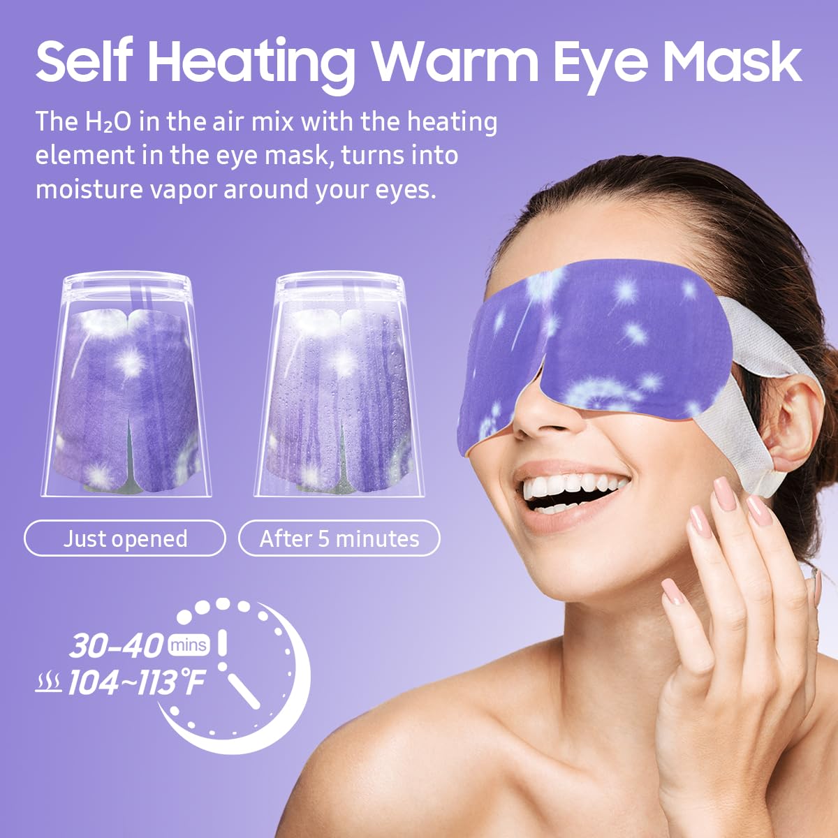 Detalle 1 de BeHoomi Lavender-20 Steam Eye Masks, Self-Heating Disposable 20-Pack