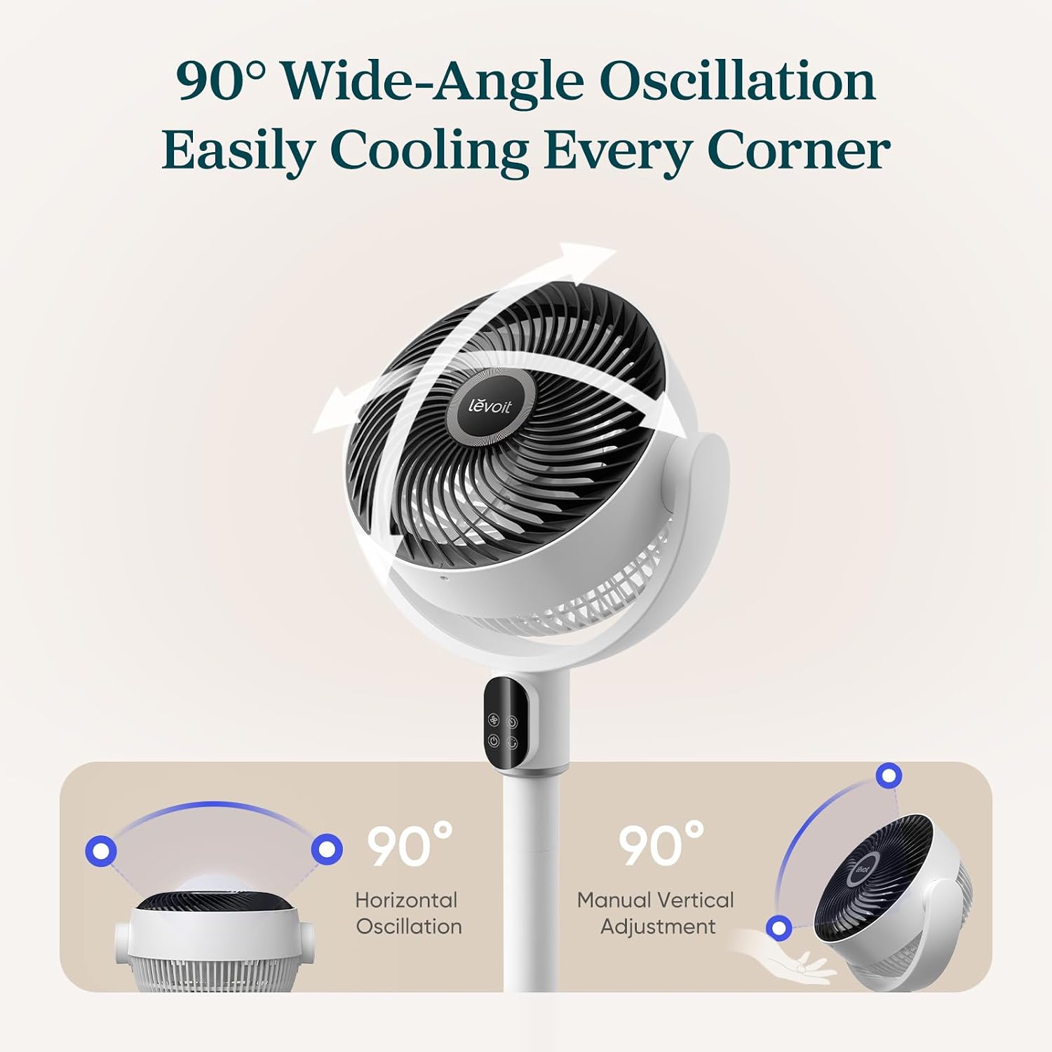 Thumbnail 6 de LEVOIT Standing Fan for Bedroom – Ultra-Quiet DC Pedestal with 1024 CFM, 90° Oscillation and Remote