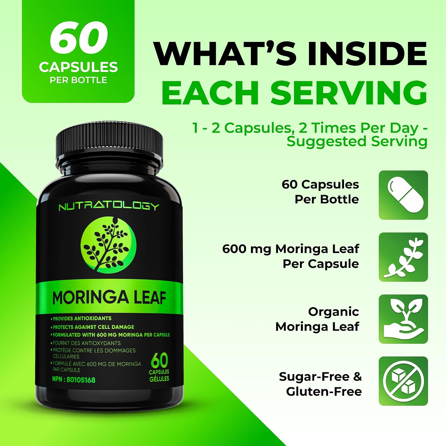 Detalle de Nutratology Moringa Leaf Capsules 60-count