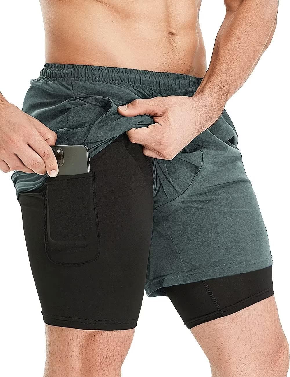 Detalle de HOPLYNN Herren 2 in 1 Shorts – Sommer-Laufshorts mit Taschen, schnelltrocknend und vielseitig einsetzbar
