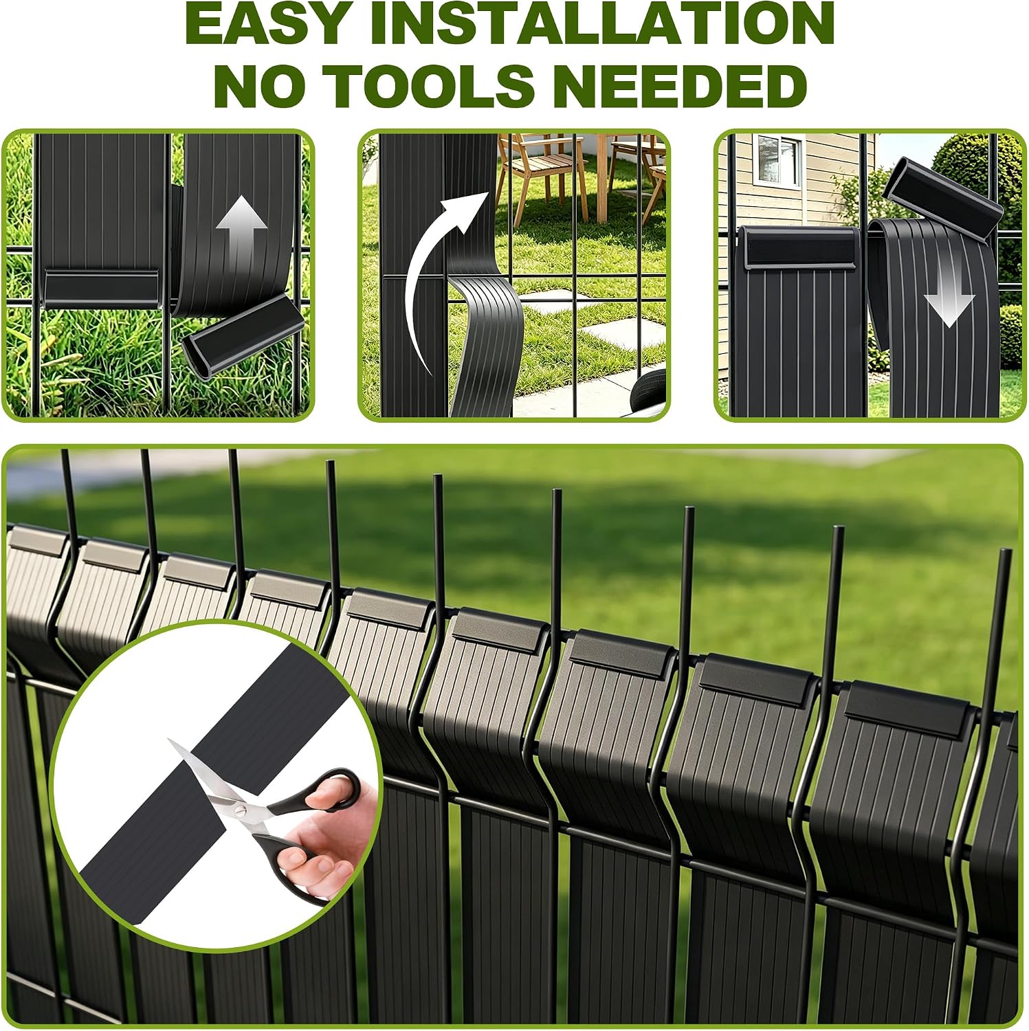 Detalle 2 de UISEBRT 35 m PVC Privacy Fence Screen Strips, 4.7 cm, Anthracite, 50 Clips