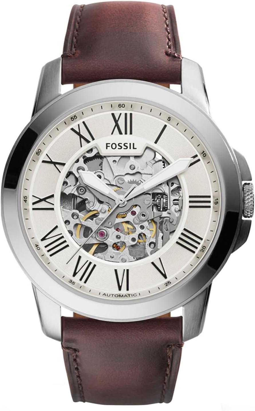 Detalle de Fossil Herrenuhr Grant ME3099 – mechanisches Automatikwerk, 45 mm Edelstahlgehäuse, Lederarmband